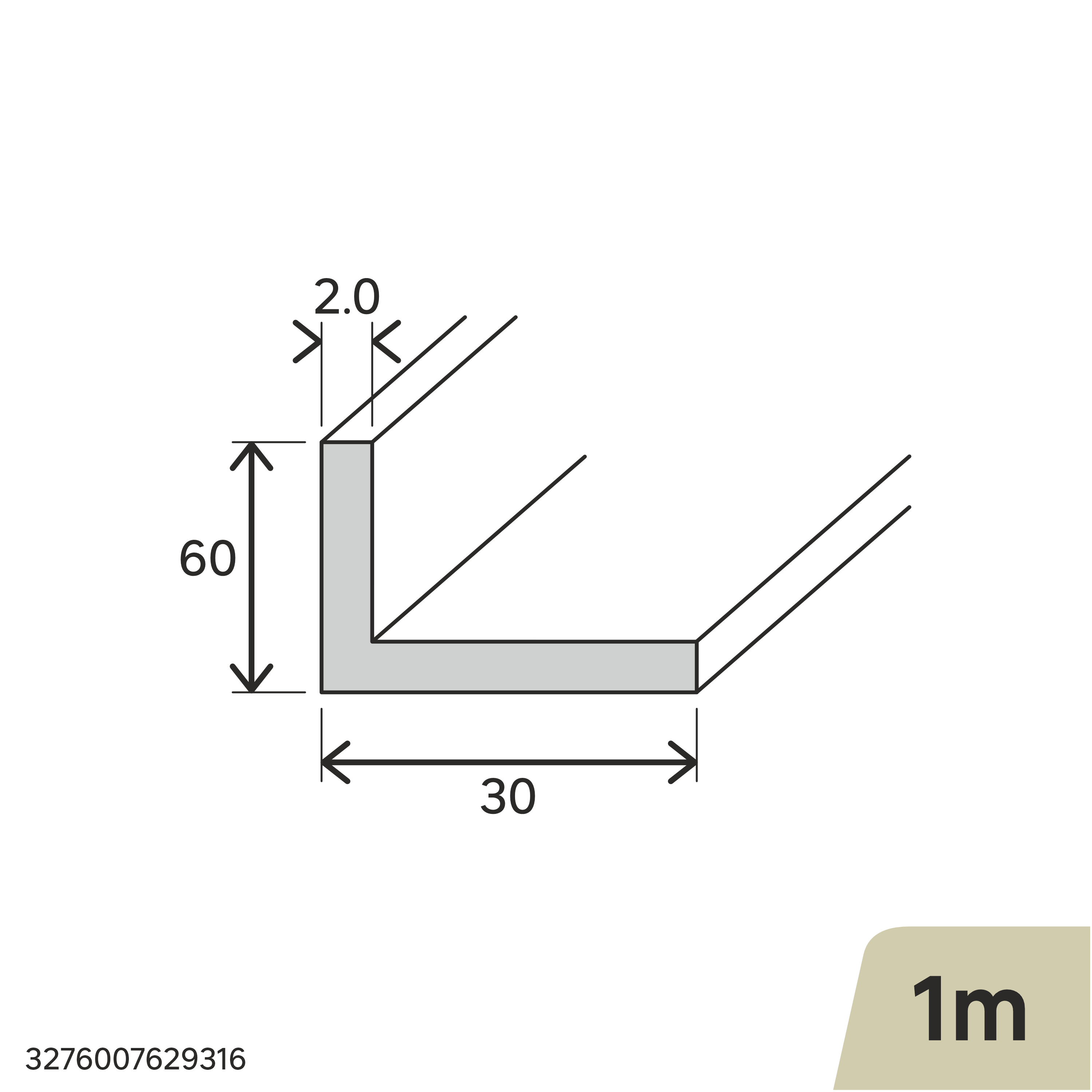 Perfil alumínio 60x30x2x1 cm Standers - 3