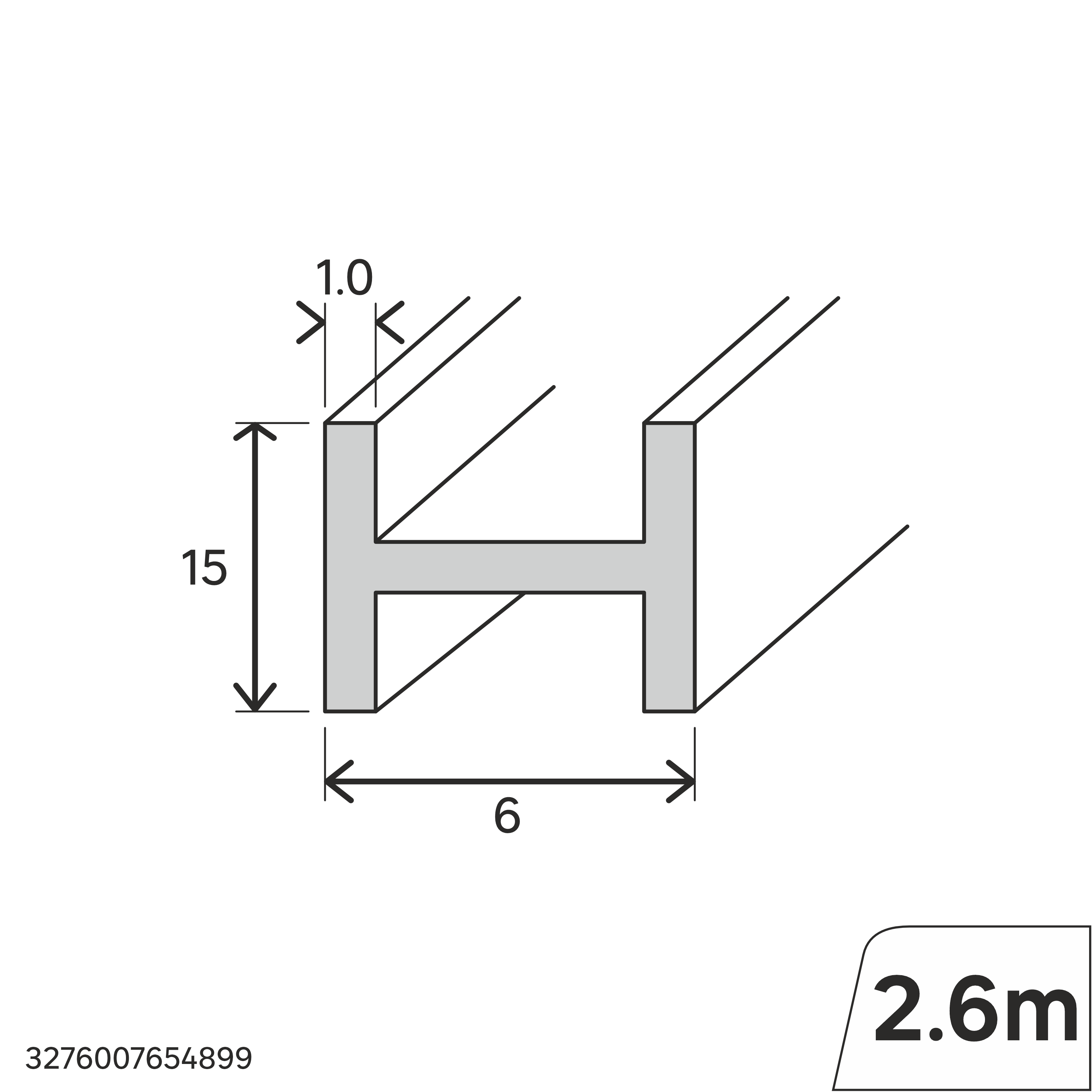 Perfil forma de en H de PVC blanco, Alt. 15 x An.6 x L.2600 mm - 2