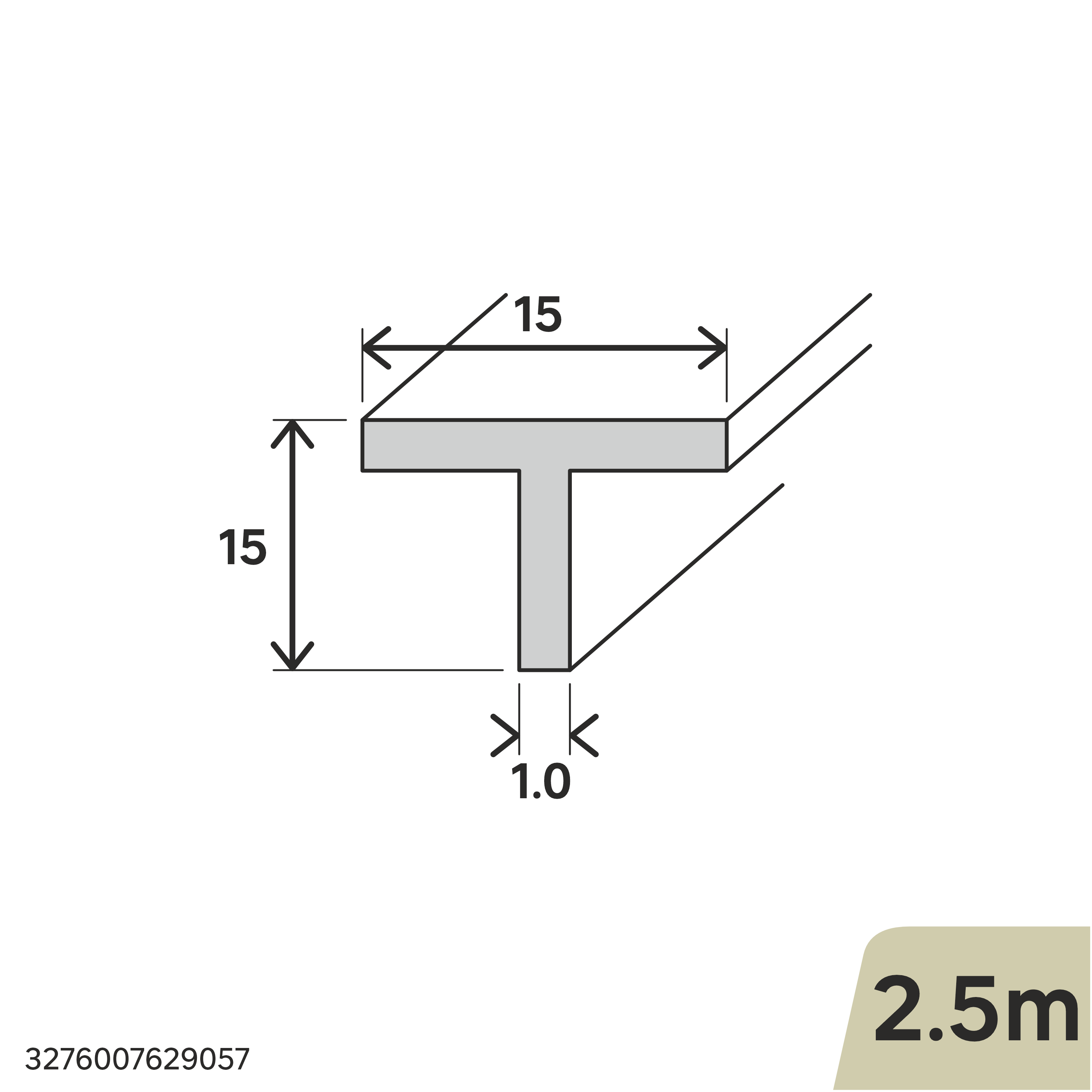 Perfil forma de en T de aluminio plata STANDERS, Alt. 15 x An.15 mm x L.2,5 m - 2