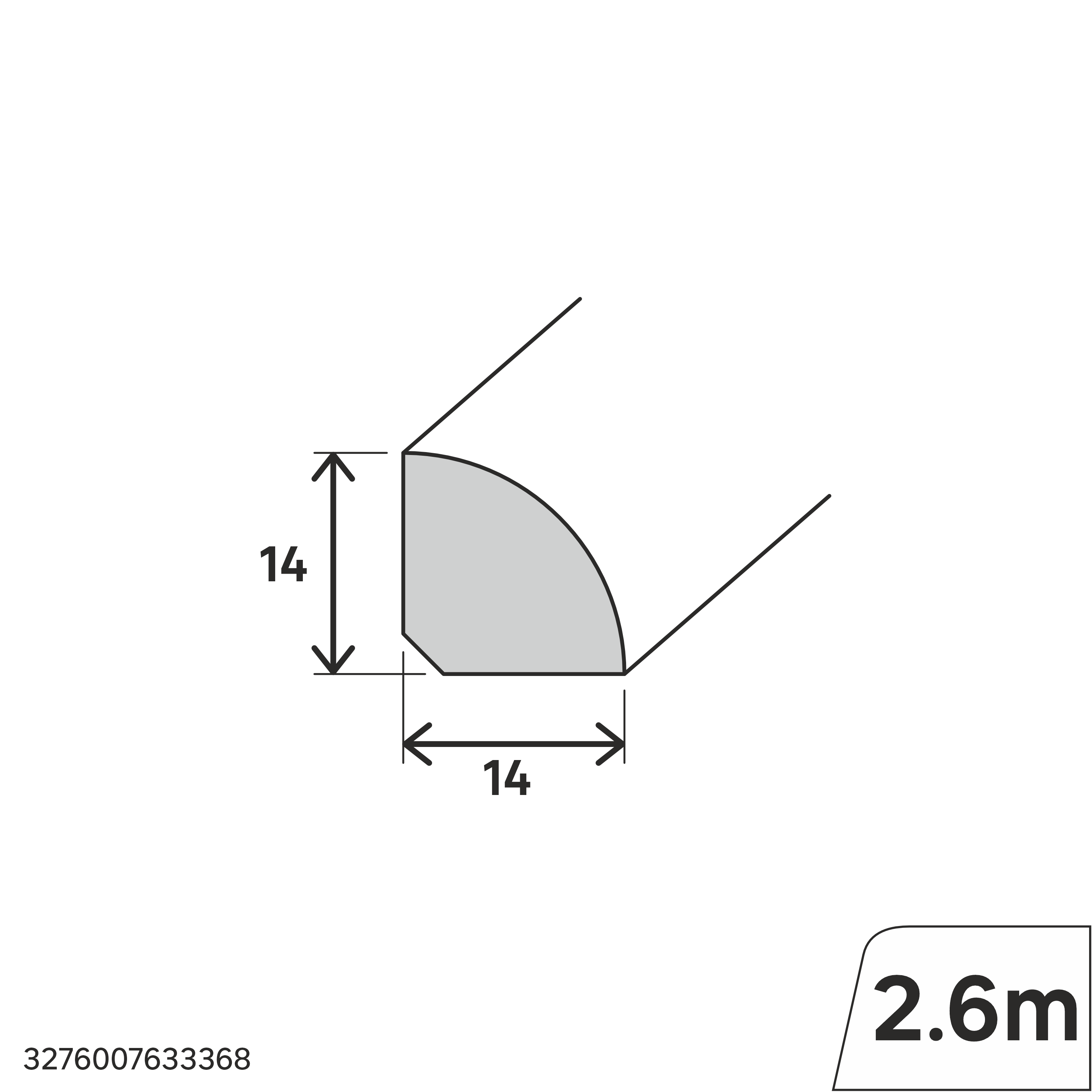 Perfil forma de media caña de PVC blanco STANDERS, Alt. 14 x An.14 mm x L.2,6 m - 2