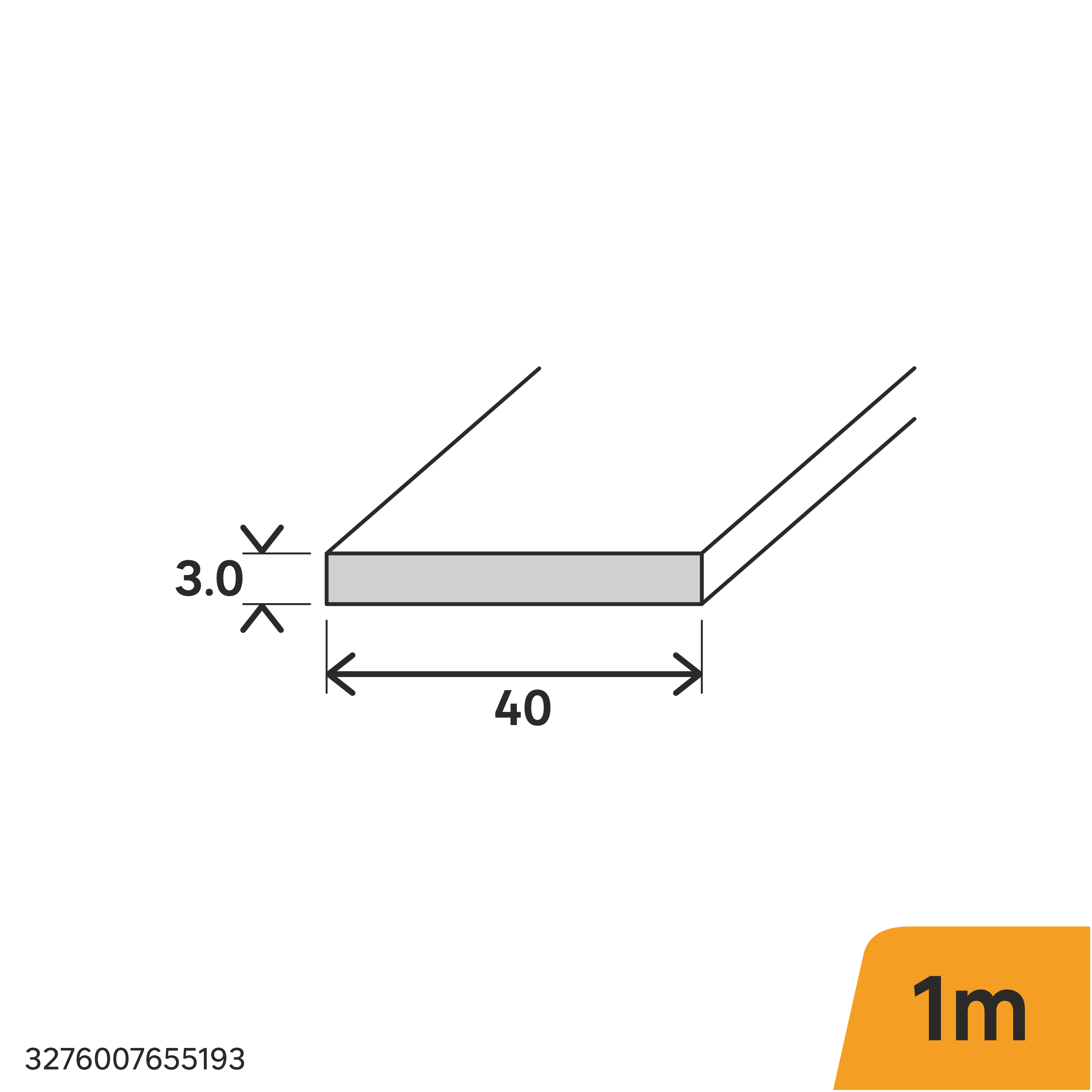 Perfil forma de plano de aluminio plata STANDERS, Alt. 3 x An.40 mm x L.1 m - 2