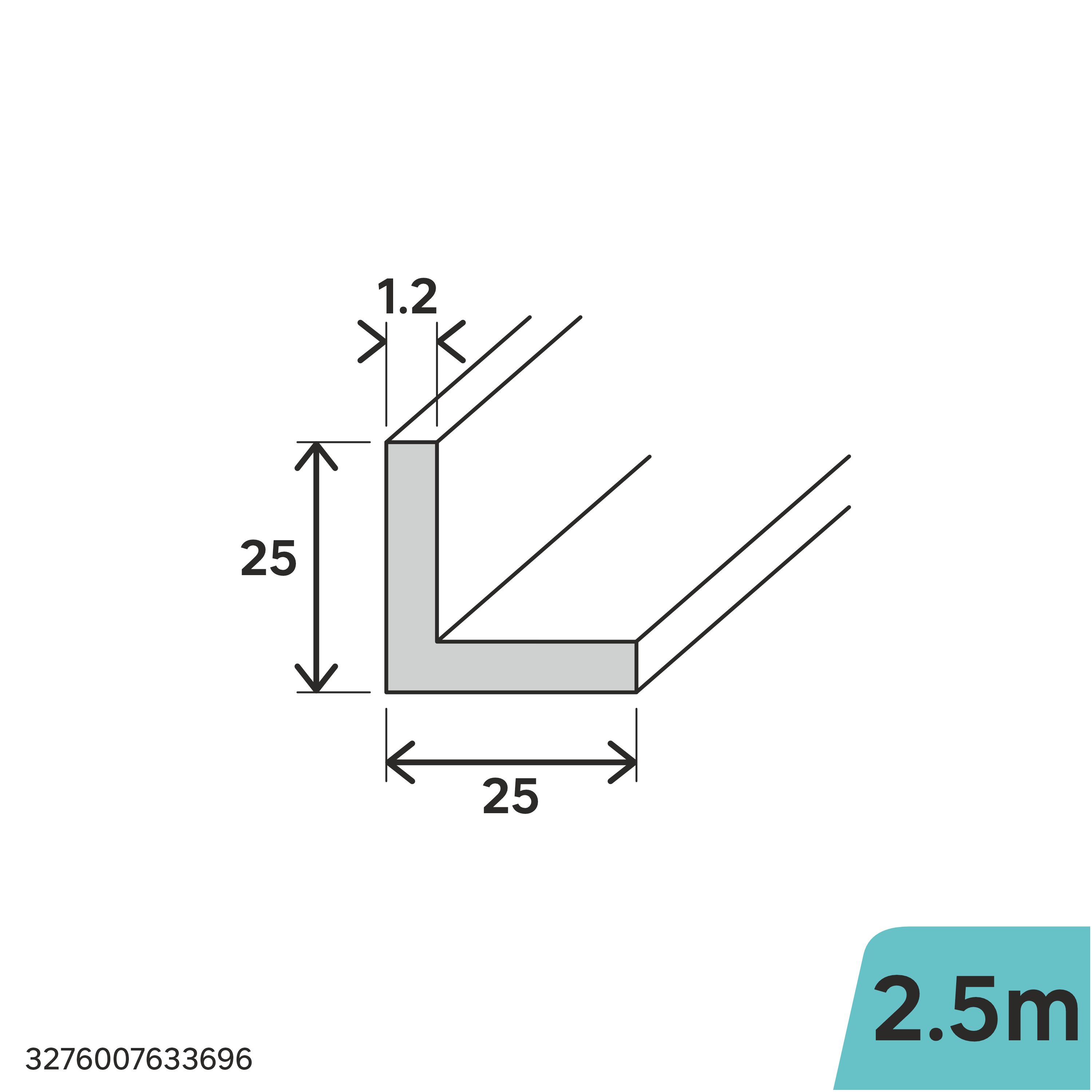 Perfil forma de ángulo de acero gris, Alt. 25 x An.25 x L.2500 mm - 2