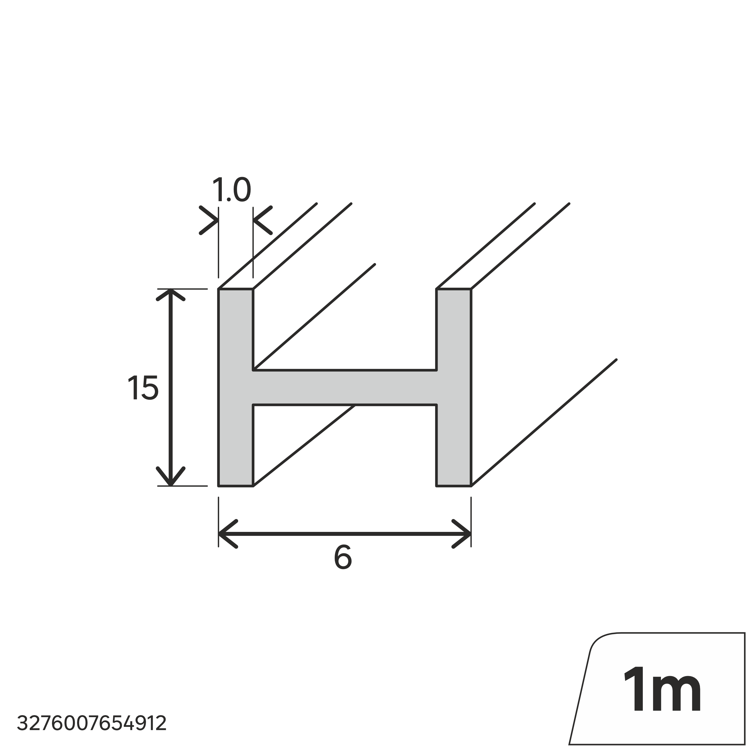 Perfil forma de en H de PVC blanco, Alt. 15 x An.6 x L.1000 mm - 2