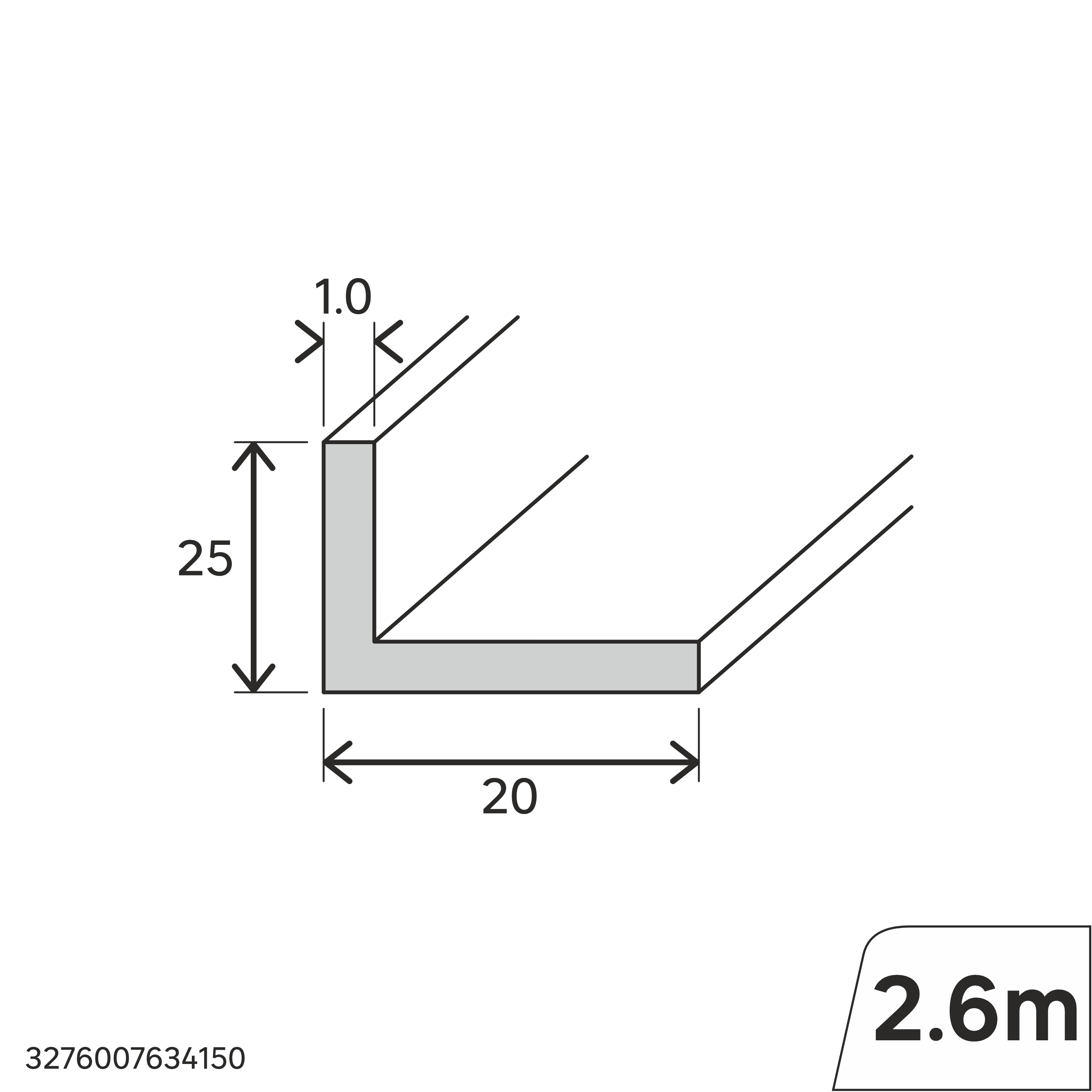 Kątownik pvc 2.6m 25x20x1 mm matowy biały Standers - 3