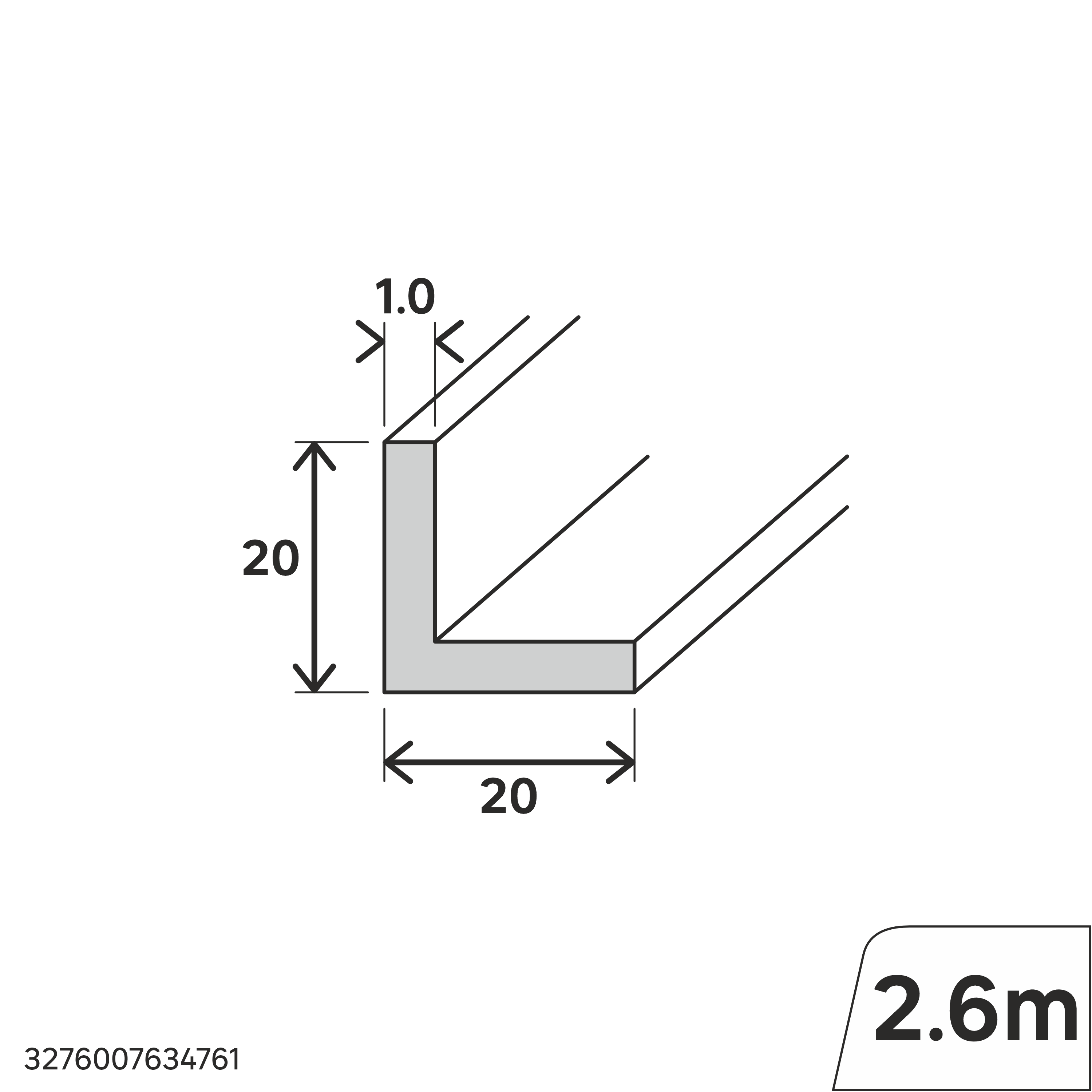 Perfil forma de ángulo de PVC marrón claro, Alt. 20 x An.20 x L.2600 mm - 2