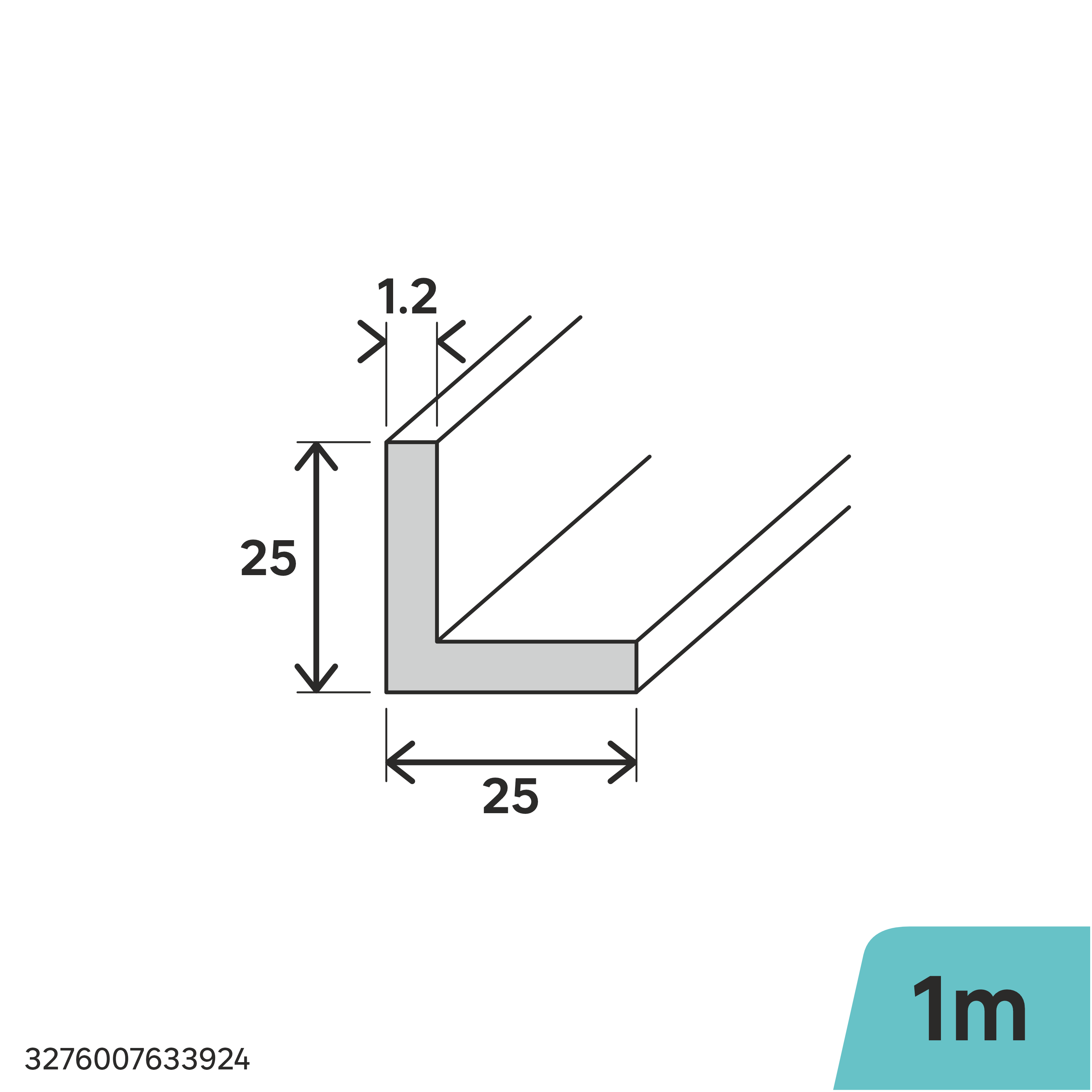 Perfil forma de ángulo de acero gris, Alt. 25 x An.25 x L.1000 mm - 2