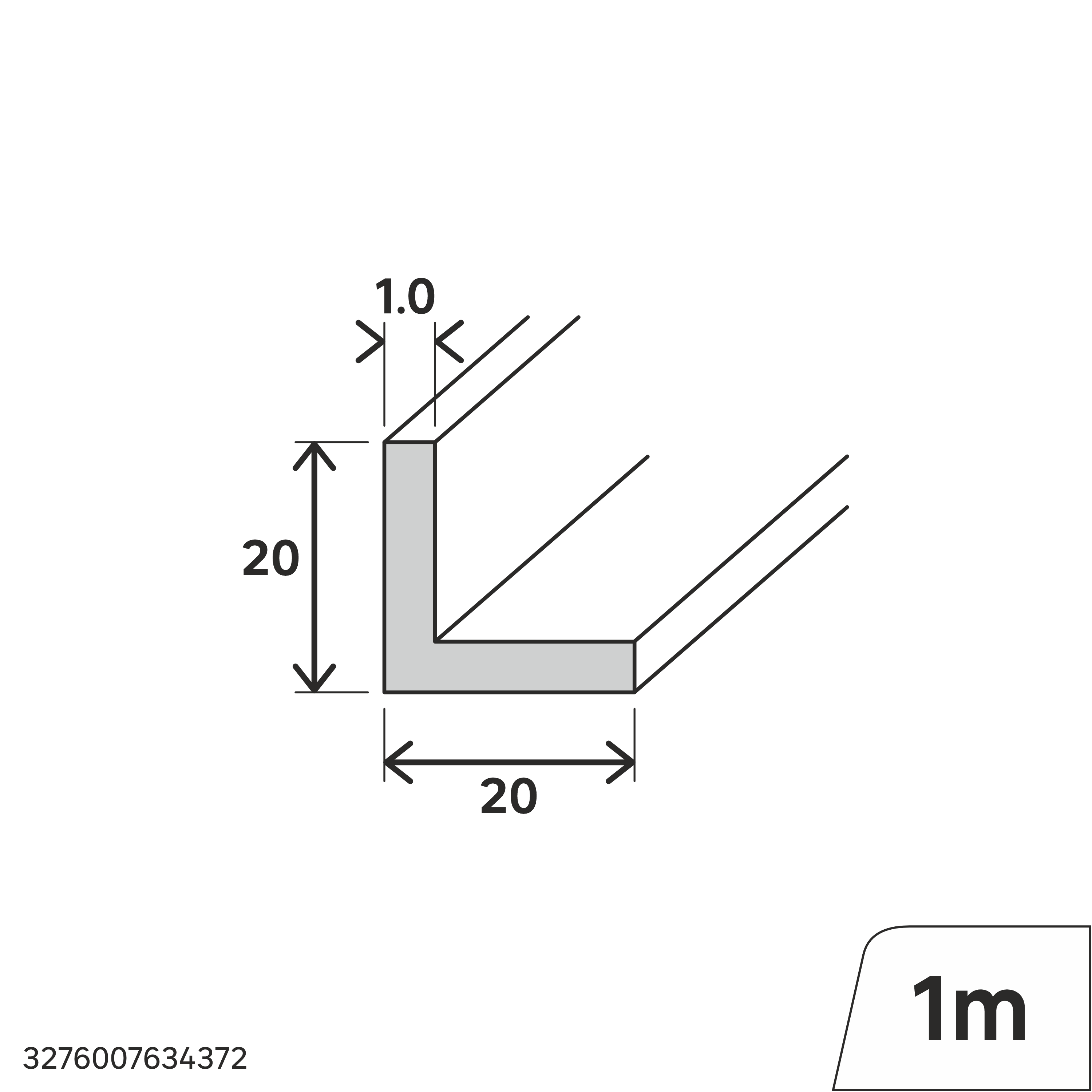 Perfil forma de ángulo de PVC blanco, Alt. 20 x An.20 x L.1000 mm - 2