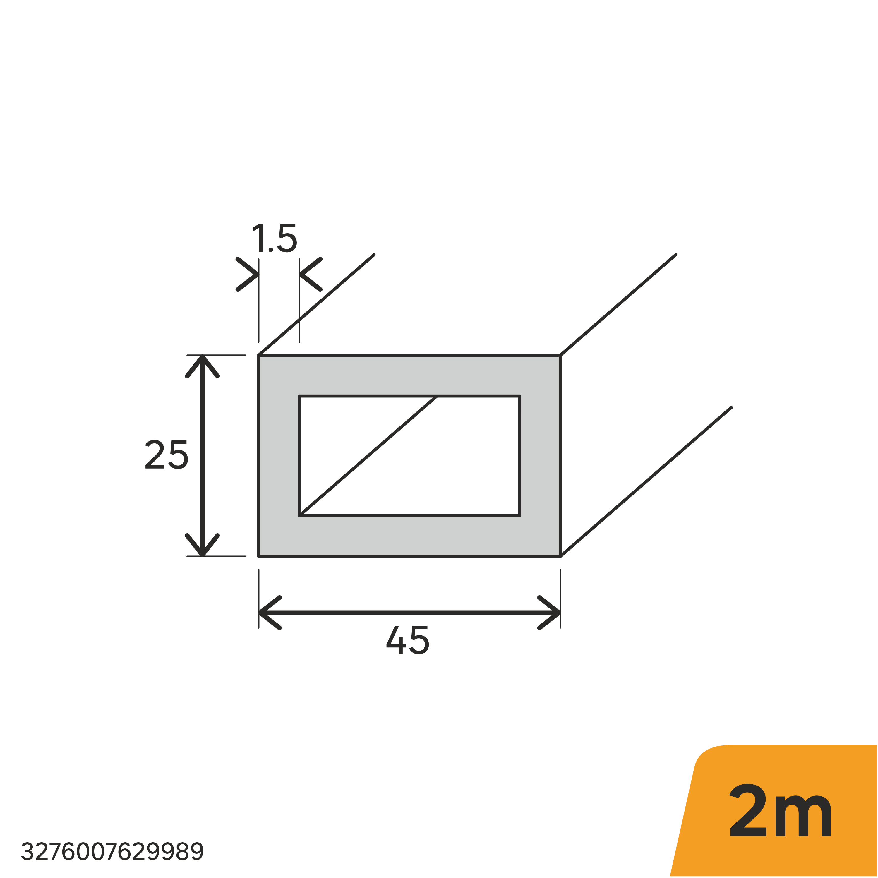 Perfil forma rectangular de aluminio blanco STANDERS, Alt. 45 x An 25mm x L.2 m - 2