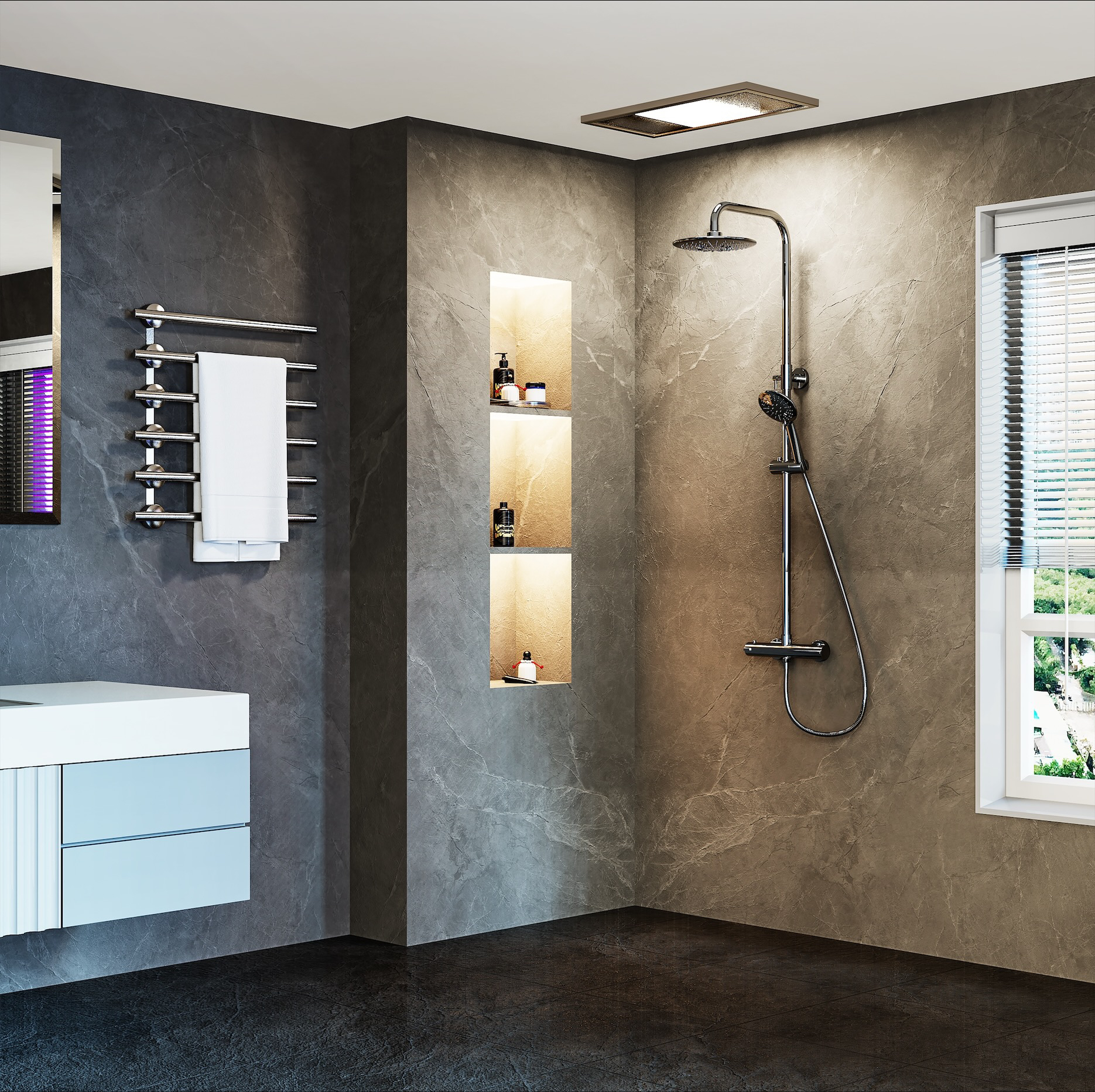 Conjunto de duche termostático cromado Alfama - 3