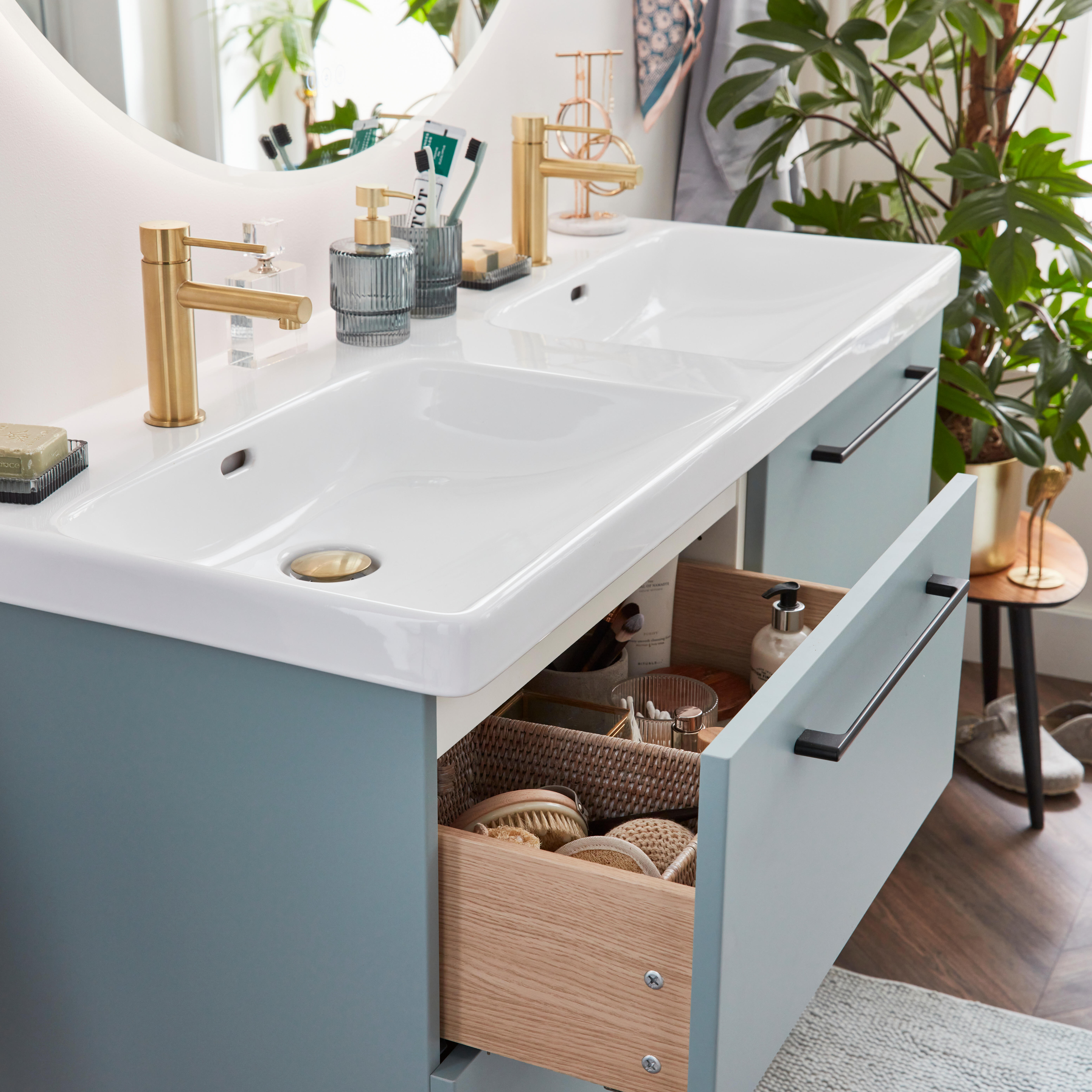 Szafka łazienkowa 4 szuflady + umywalka zestaw 121x49.5 cm Remix celadon mat Sensea