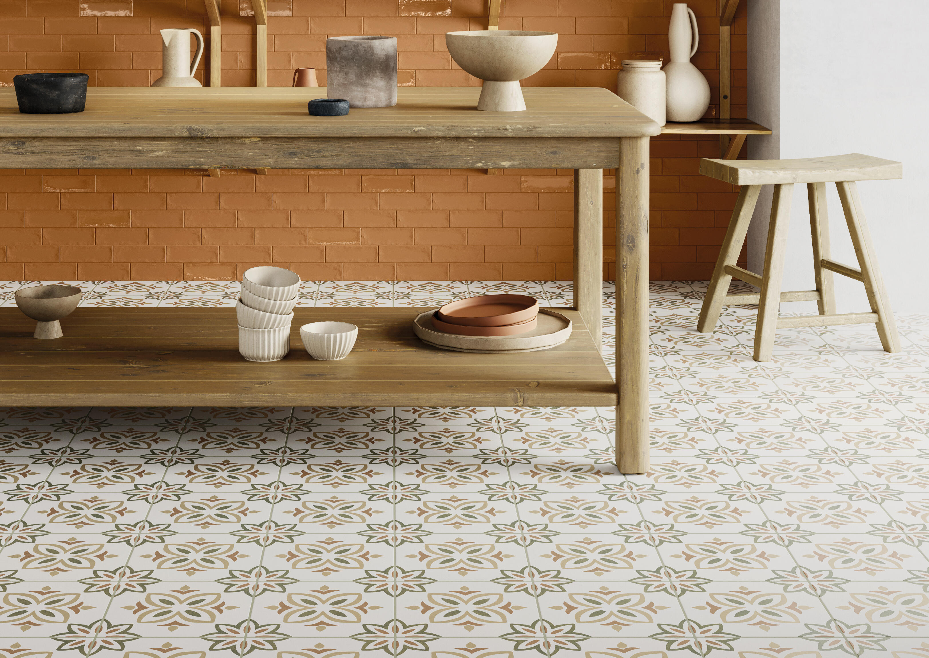 Suelo/azulejo porcelánico artella efecto hidráulico verde 22.3x22.3 cm c2