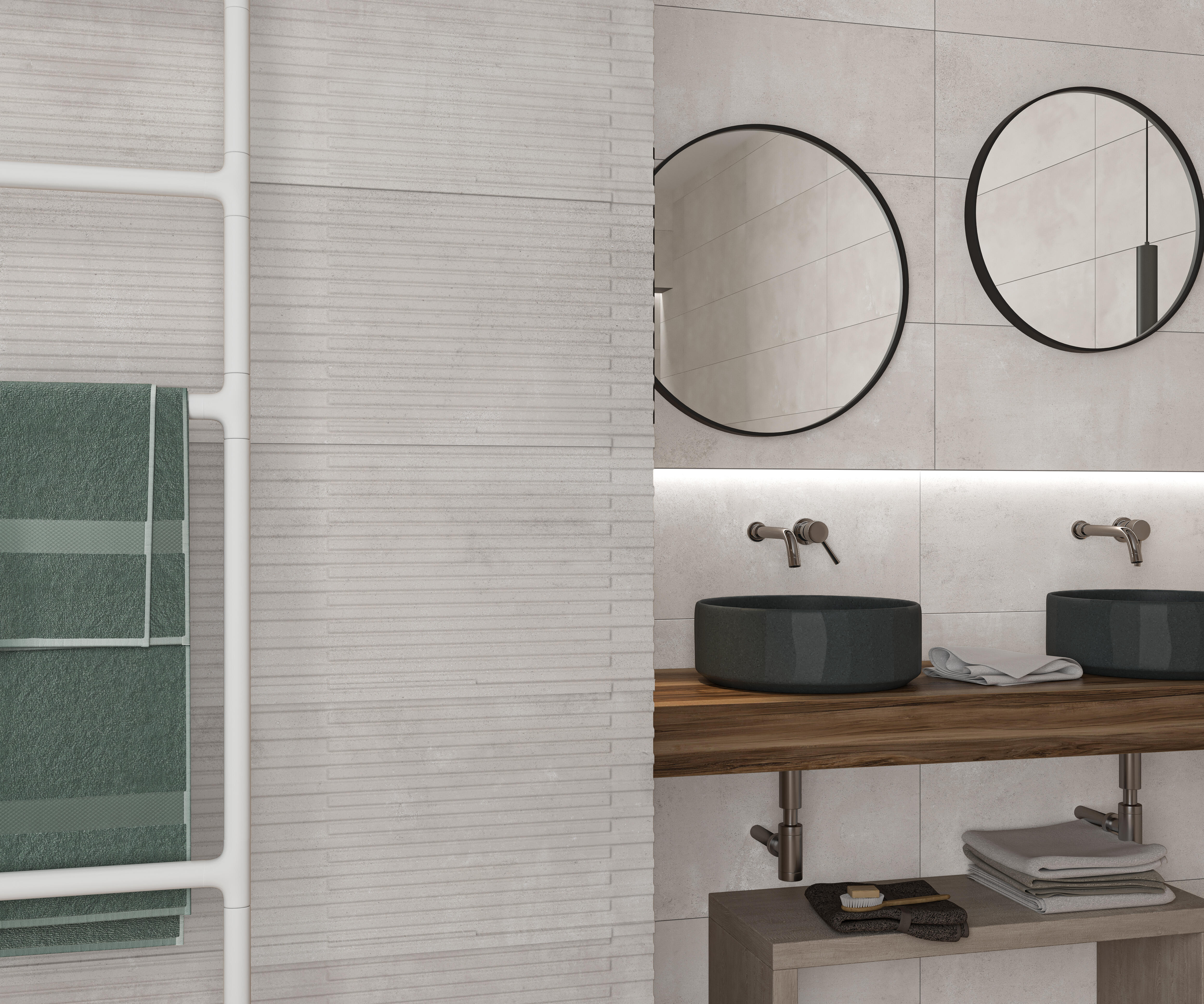 Azulejo cerámico Imagine efecto cemento blanco relieve 30x90 cm C1 ARTENS - 3