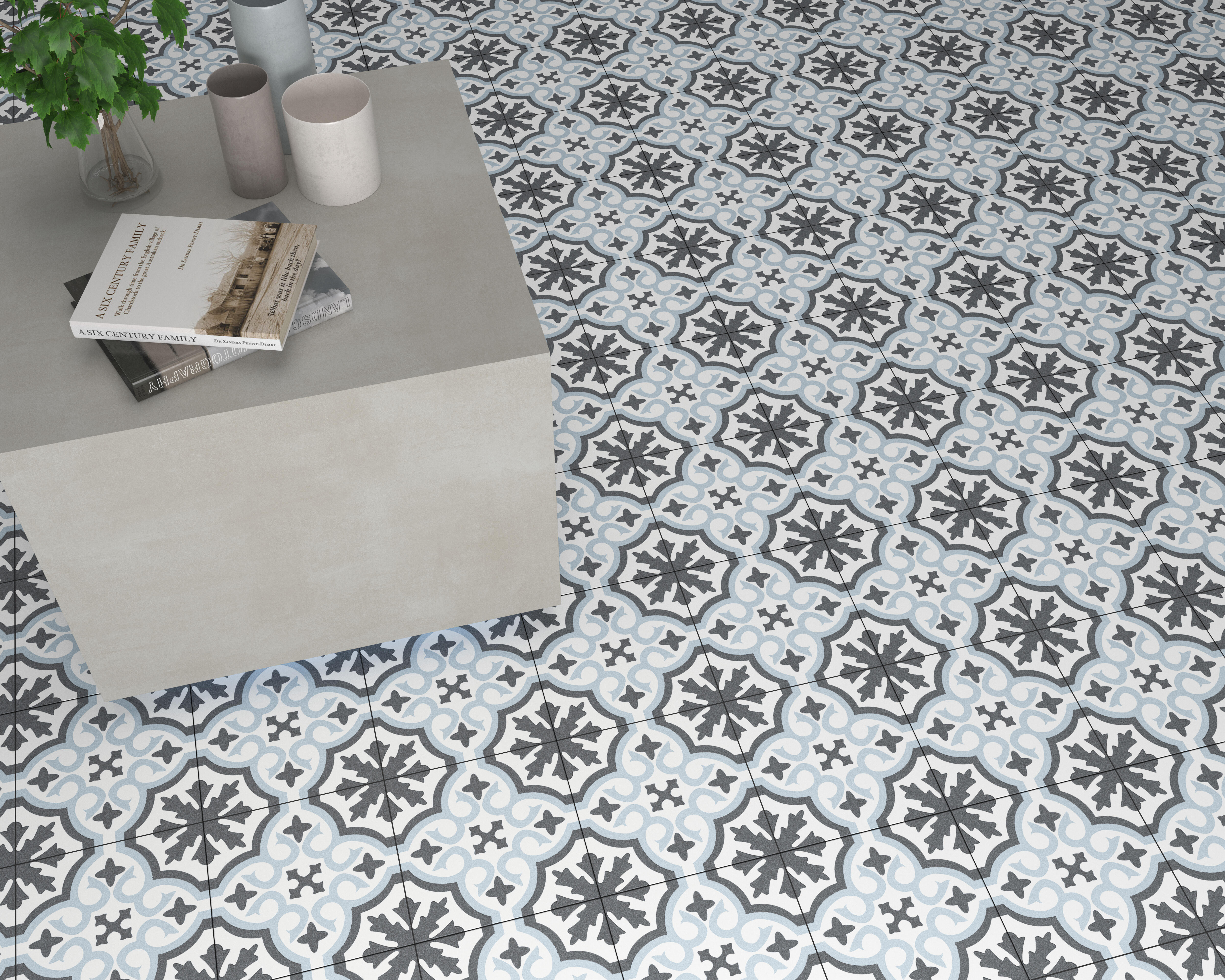 Suelo/azulejo porcelánico chelsea efecto hidráulico sky 45x45 cm c1