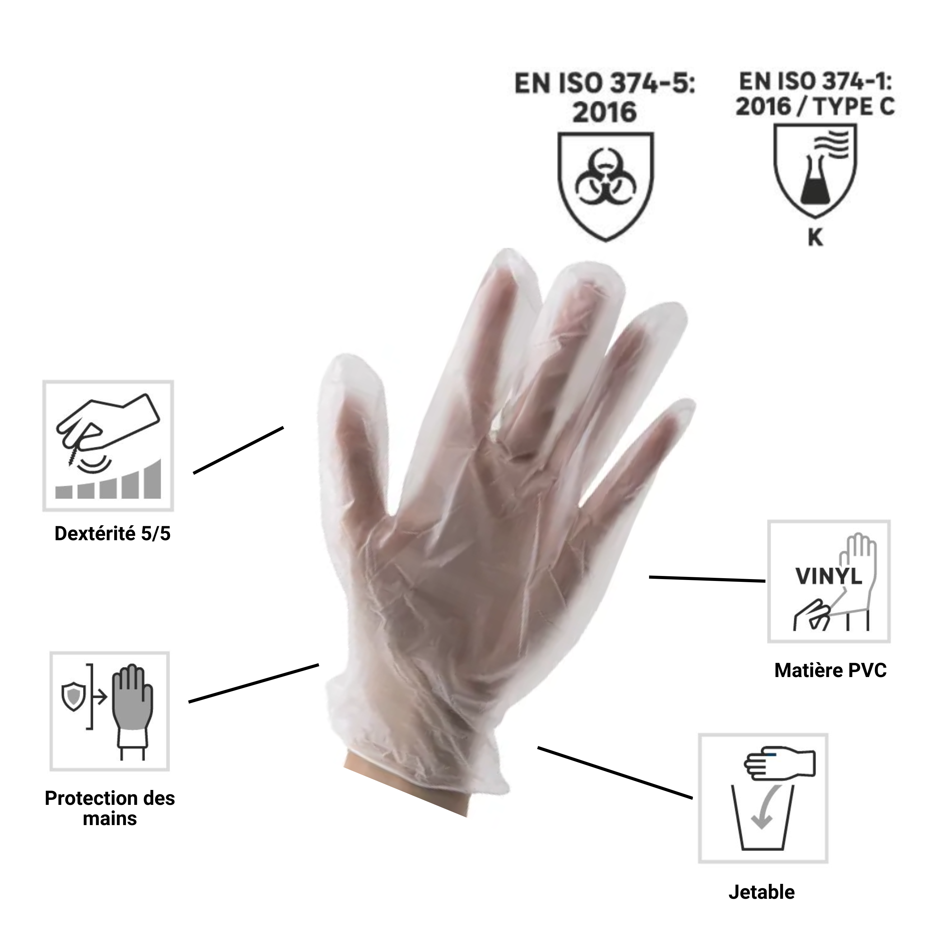 Caixa de 100 luvas descartáveis vinil transparente tamanho 9L - 3