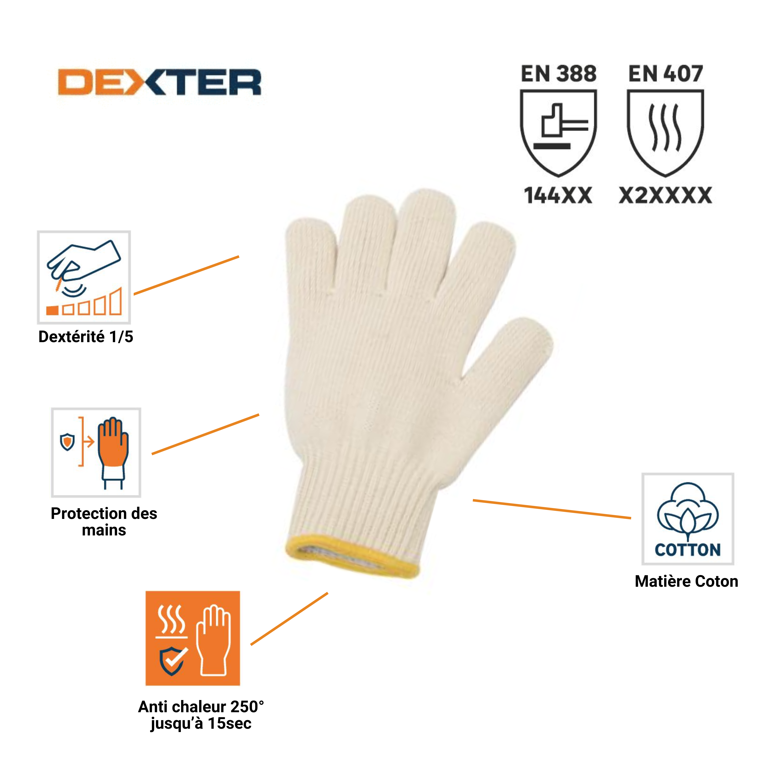 Luvas anti calor poliester e algodão tamanho 10XL Dexter - 4