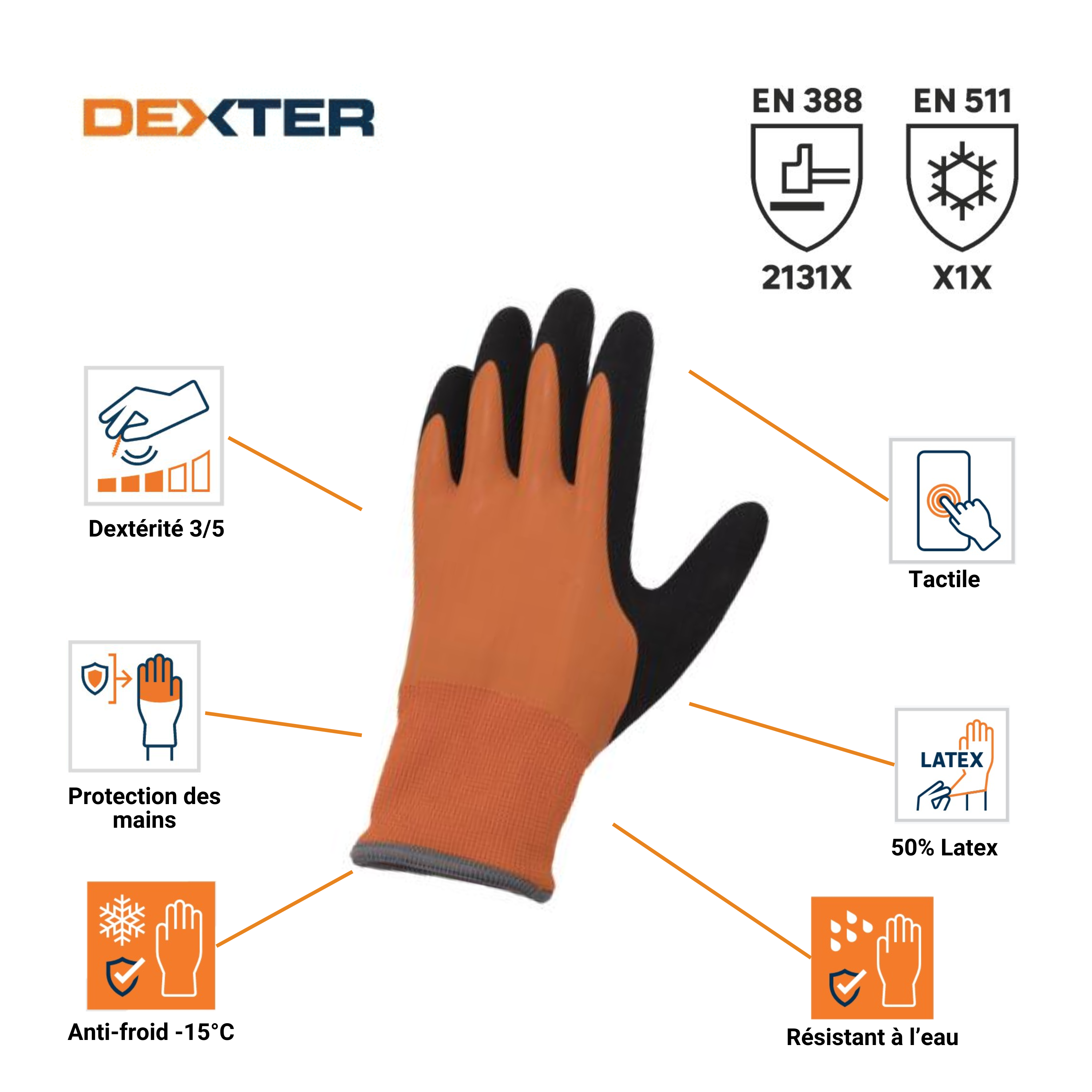 Luvas touchscreen anti frio resistente à água  tamanho 9L Dexter - 6