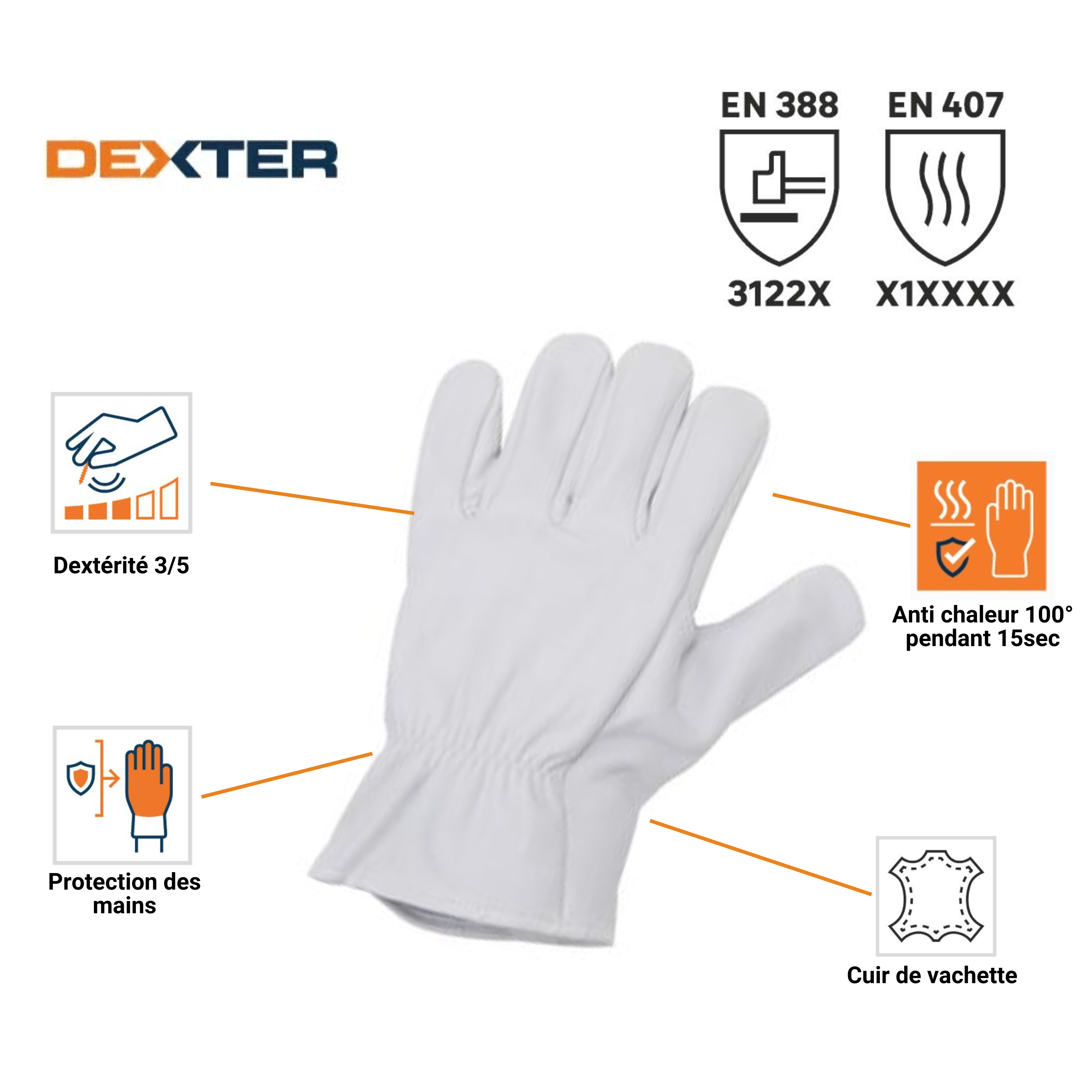 Luvas de manuseamento em couro  Tamanho 8M Dexter - 5