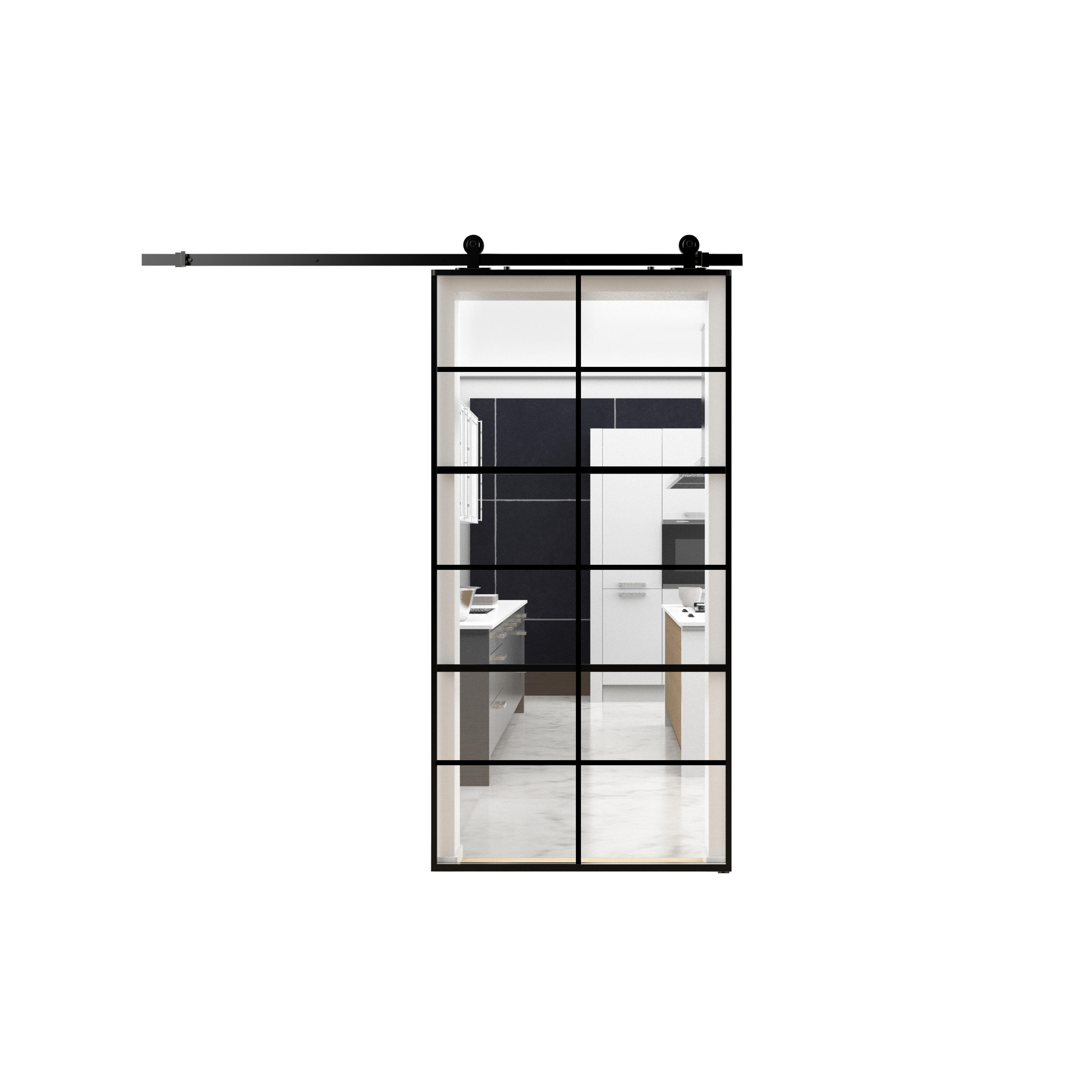 Porta scorrevole reversibile 12V trasparente in acciaio trasparente, L 96 x H 215 cm, con binario Industrial - 3