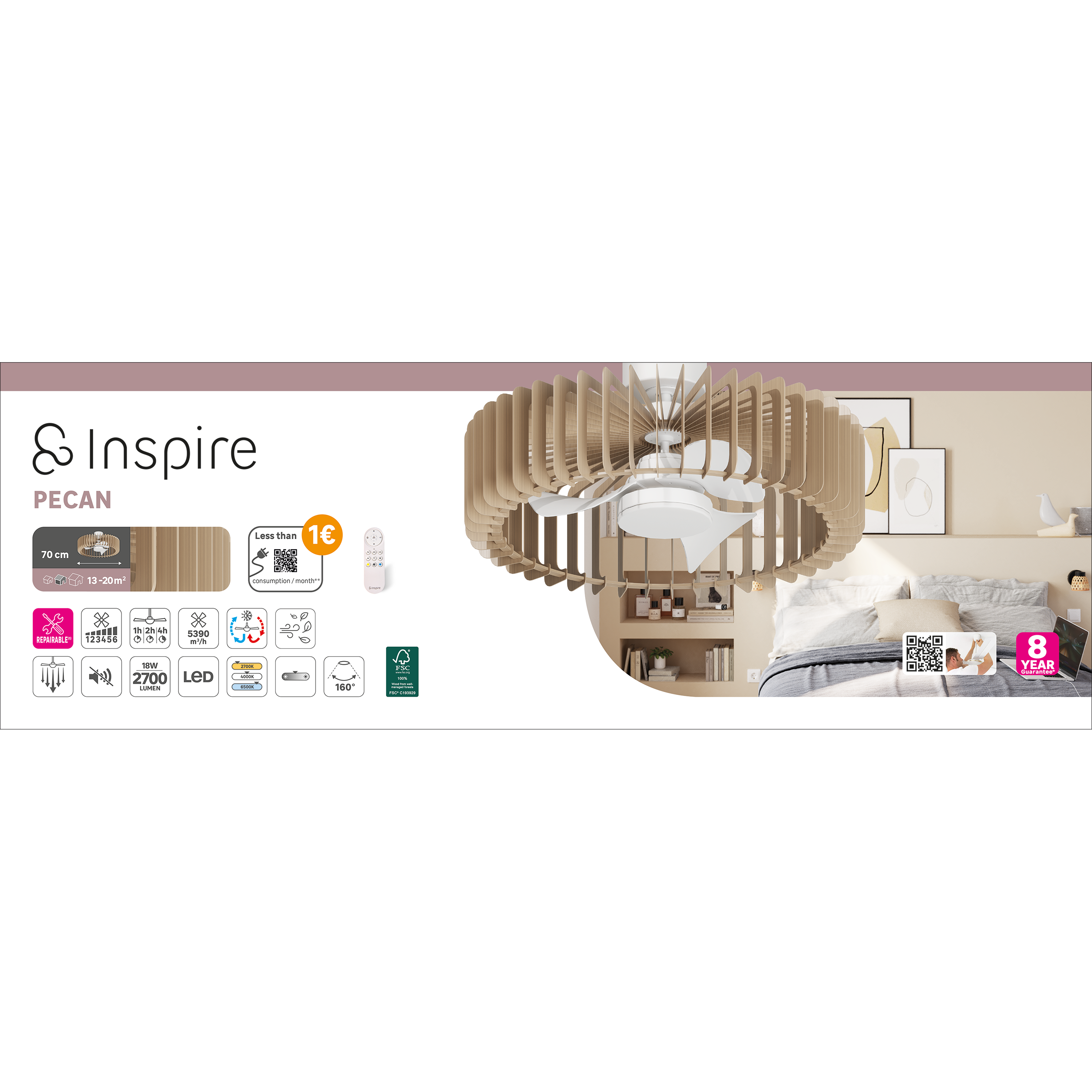 Ventoinha led PECAN 2700LM metal preto/branco regulável inspire - 8