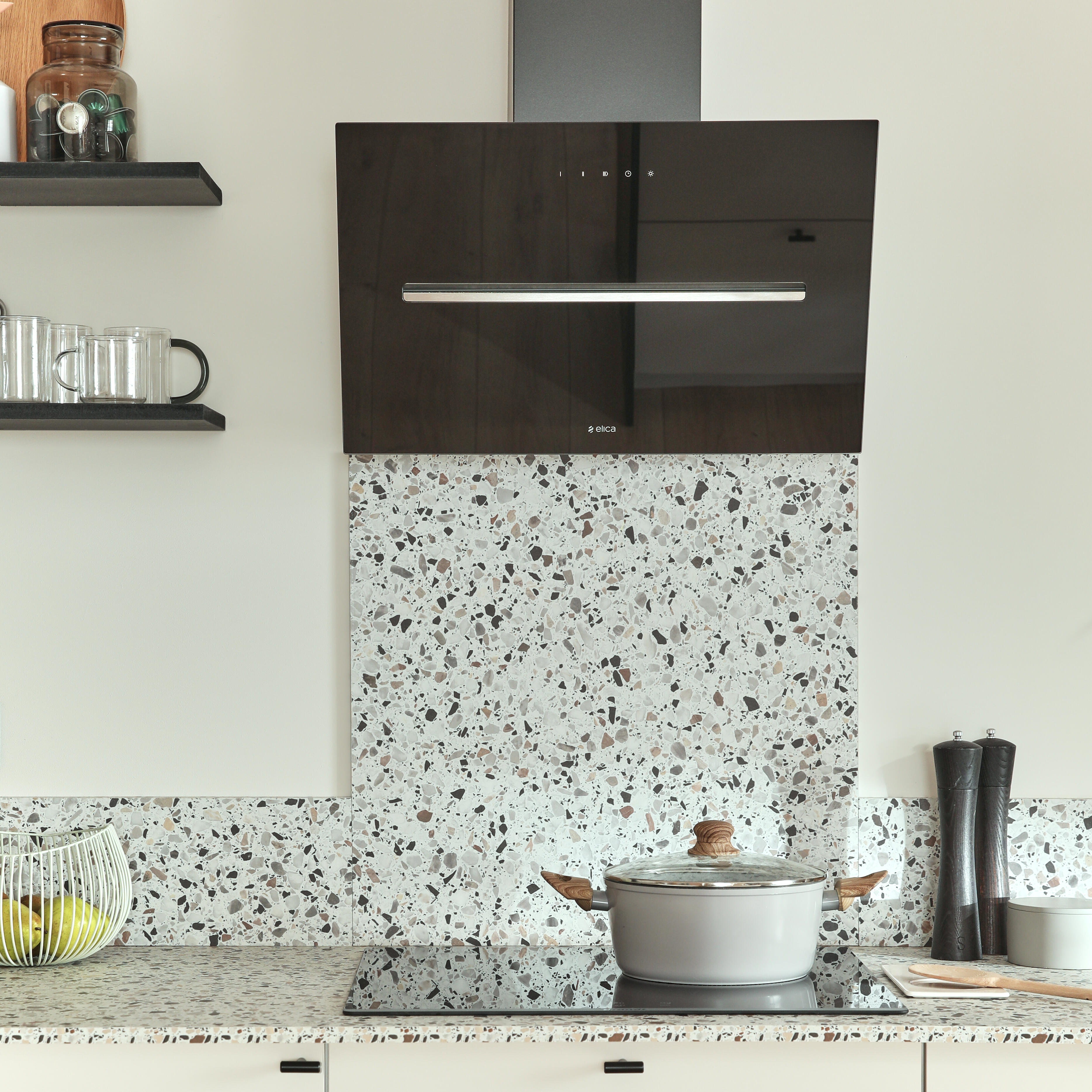 Crédence stratifié réversible Terrazzo pietra/Bois brûlé L.300 xH.64 x Ep.0.9 cm - 3