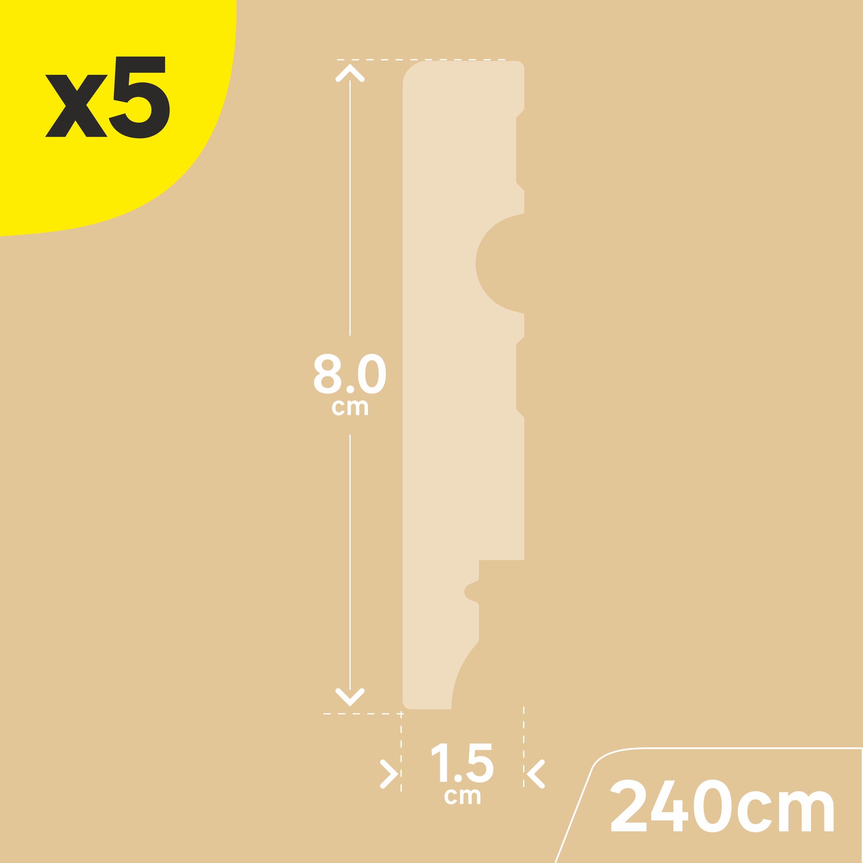 Listwa przypodłogowa MDF biała Kwadrat 8 cm 5 sztuk Artens - 2