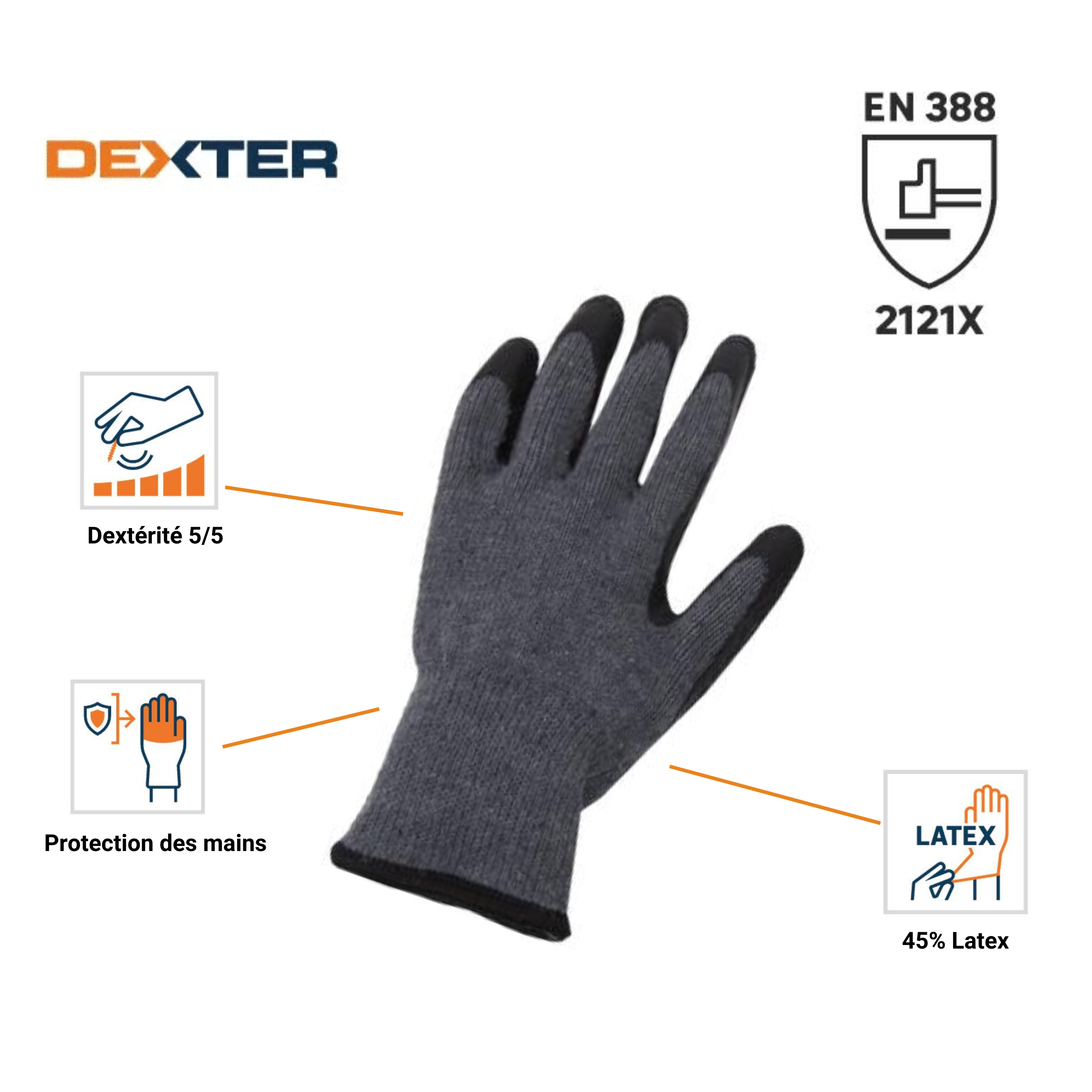 Luvas de algodão e latex tamanho 8M Dexter - 6