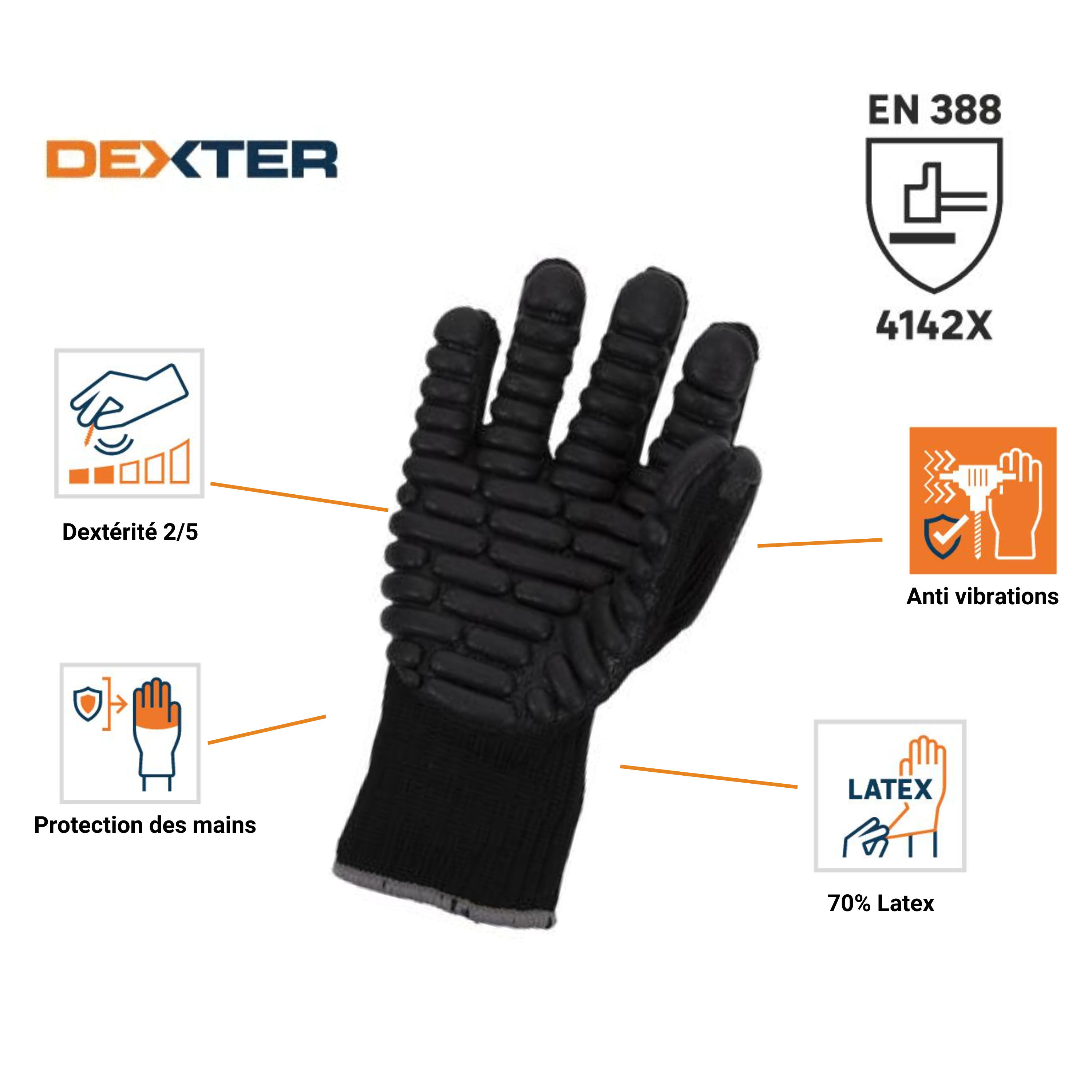 Luvas anti vibração latex e poliuretano  tamanho 9L Dexter - 5