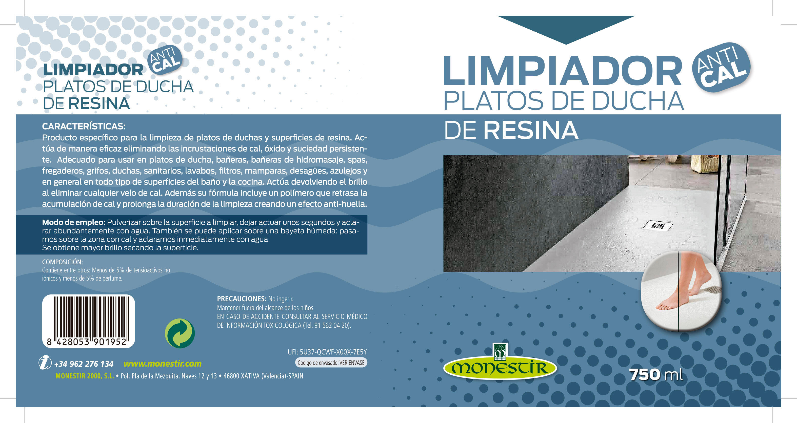 Limpiador para platos de ducha de resina MONESTIR 750 ml - 4