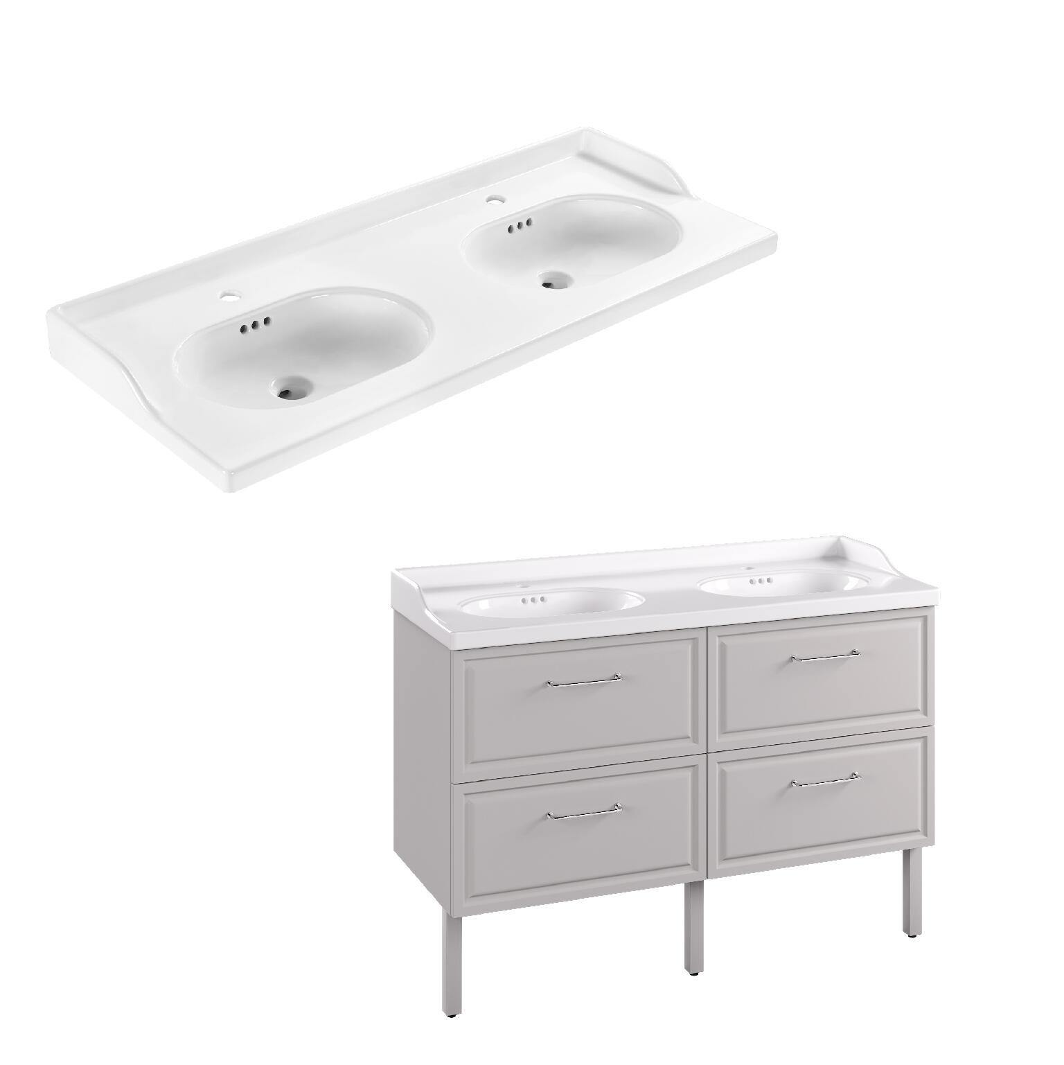 Lavabo a incasso rettangolare doppia vasca Charm L 121 x H 20 x P 49.7 cm in ceramica bianco satinato - 11