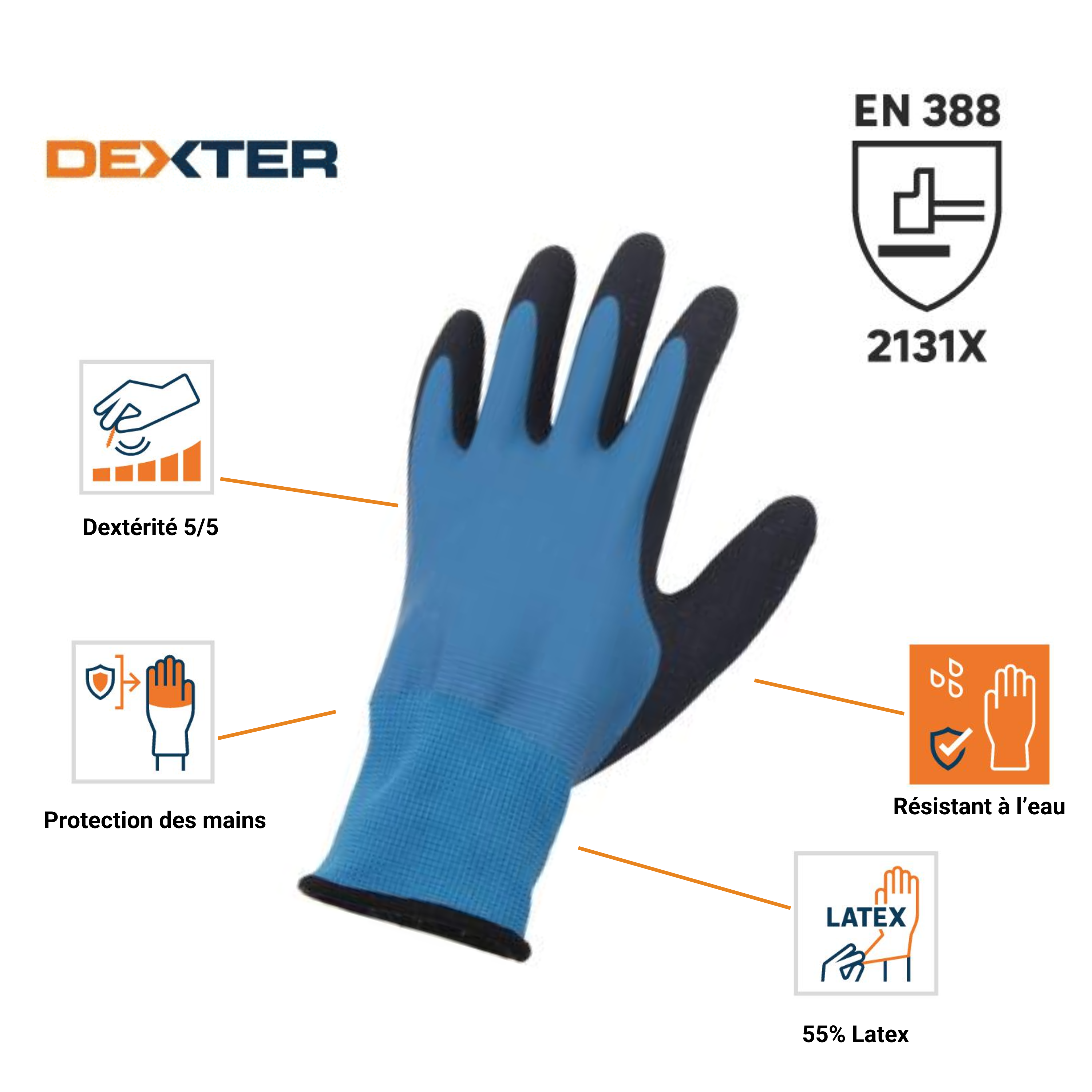 Luvas macias resistentes à água de nylon e poliéster tamanho 8M Dexter - 5