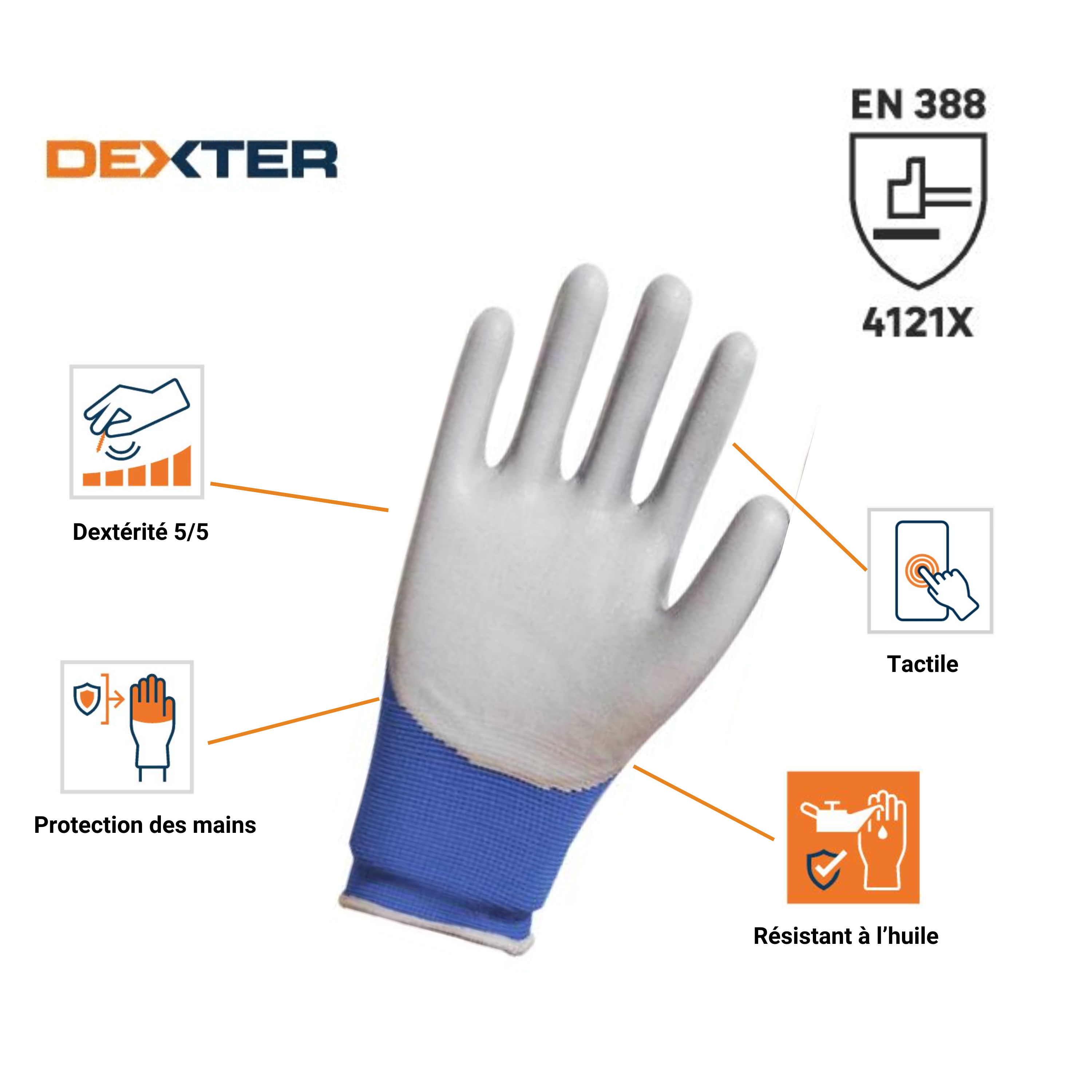 Paire de gants tactile pour outil de manutention mousse de nitrile, T 7 DEXTER - 3