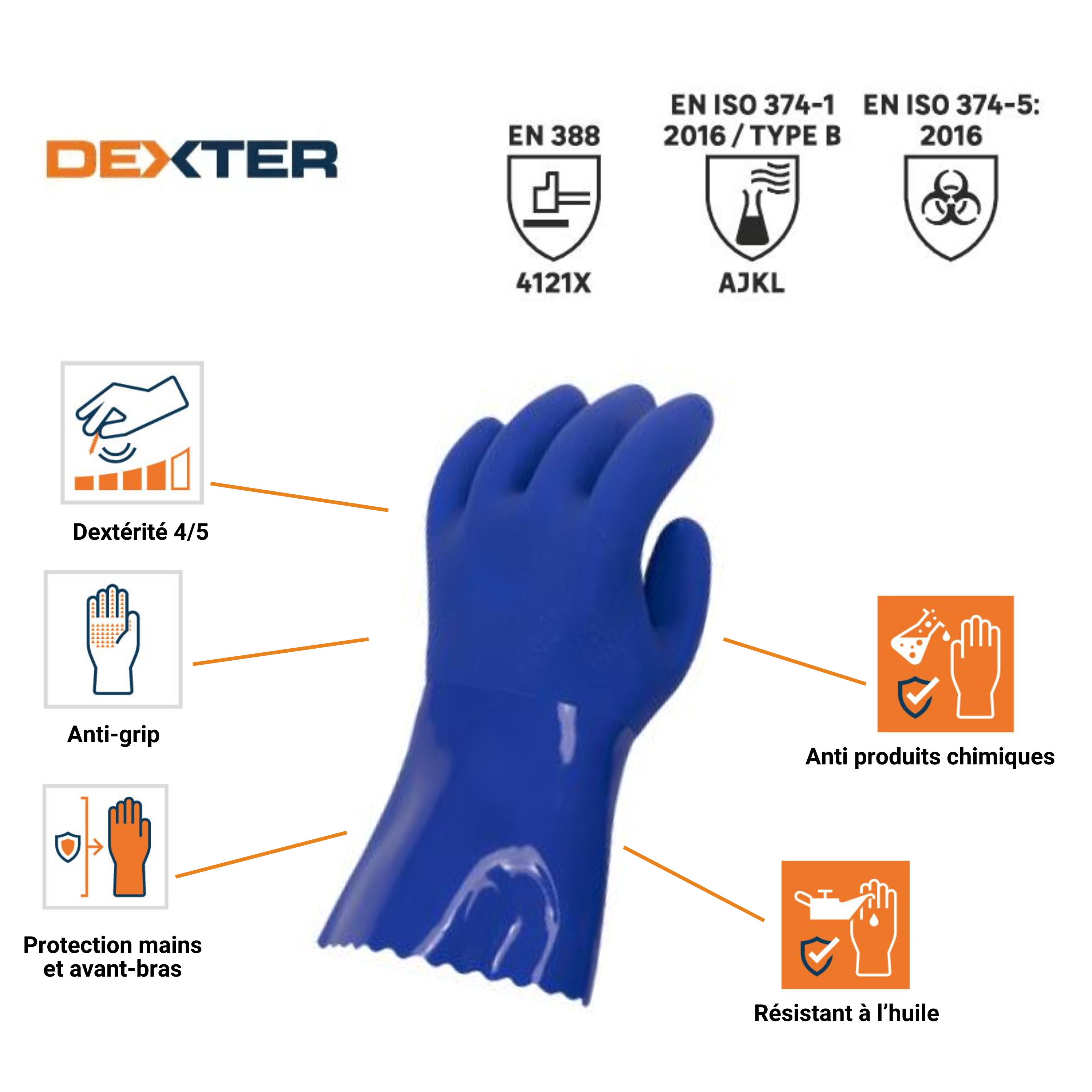 Luvas d pedreiro em PVC e poliéster tamanho 9L Dexter - 4