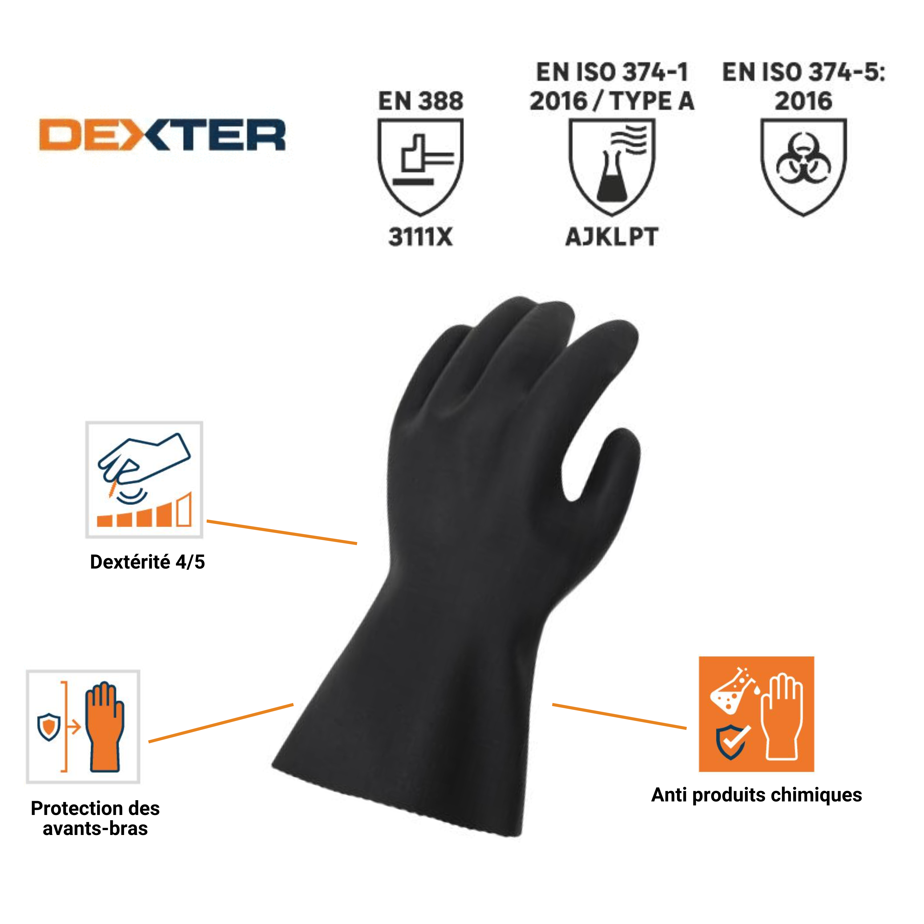 Luvas resistente aos químicos de algodão e neoprene tamanho 8M Dexter - 5