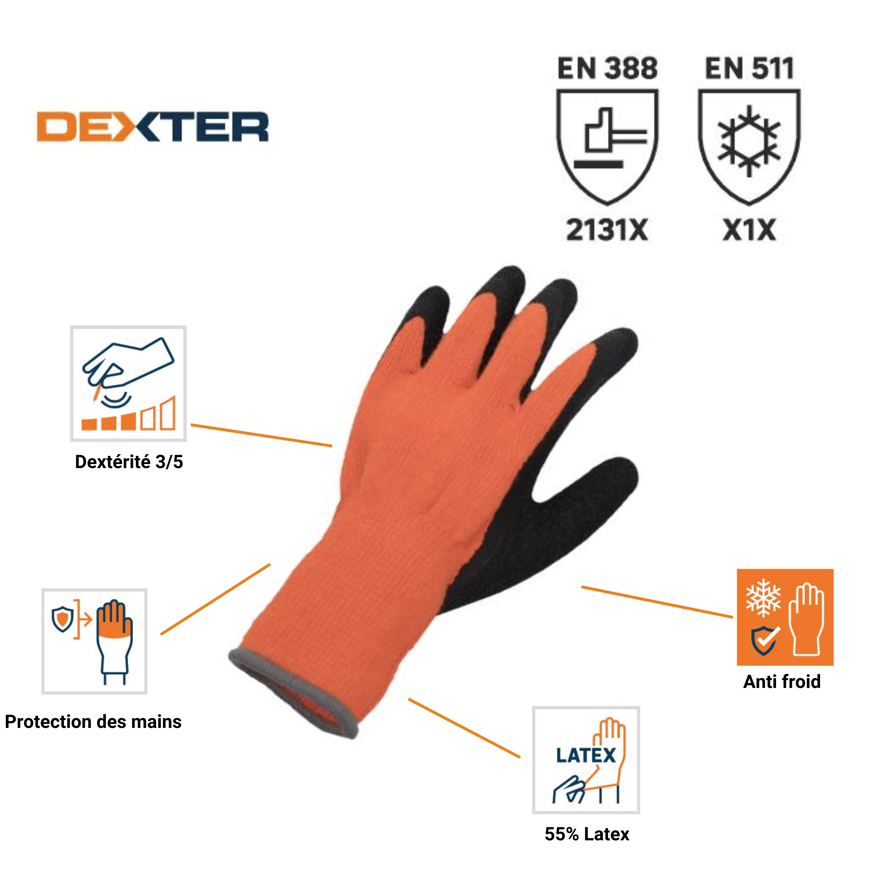 Paire de gants pour outil de manutention latex, T10 DEXTER - 4