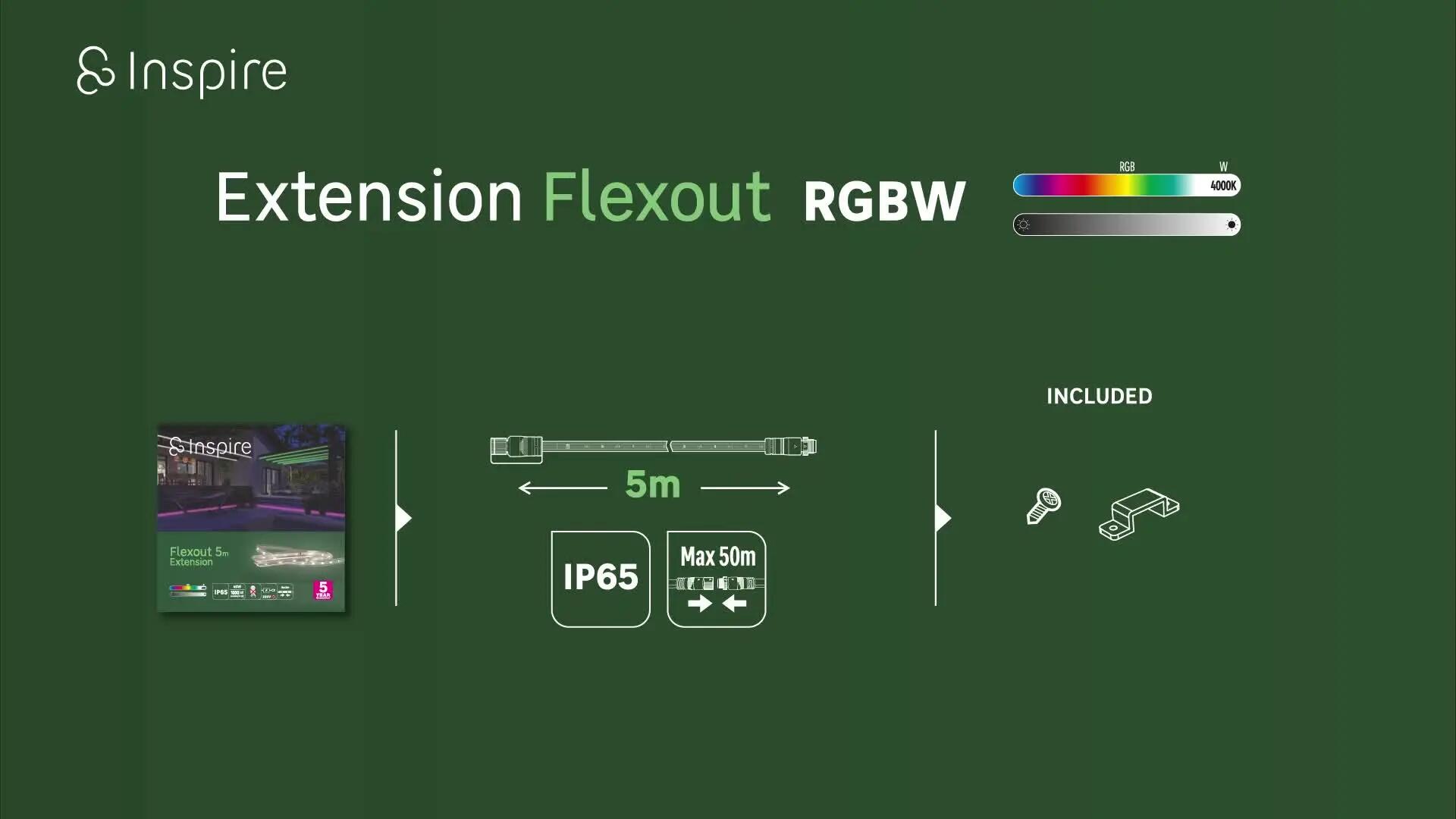 Extension ruban LED extérieur Flexout IP65 L.5m blanc neutre, 1000 Lm/m, INSPIRE - 10
