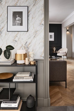 Papier peint intissé Effet marbre gris clair or