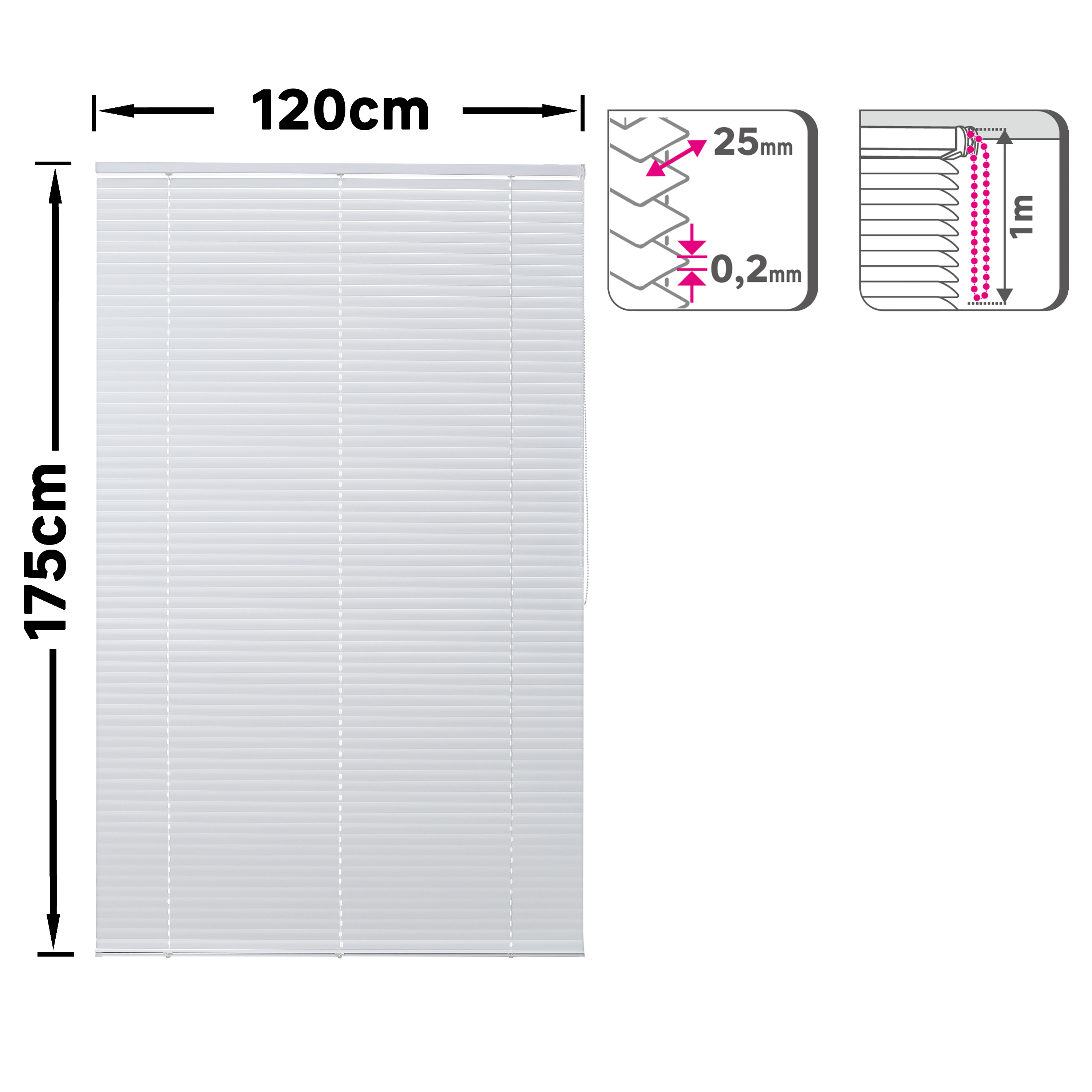 Estore veneziano Epona Inspire 25mm 120x175cm aluminio branco - 2