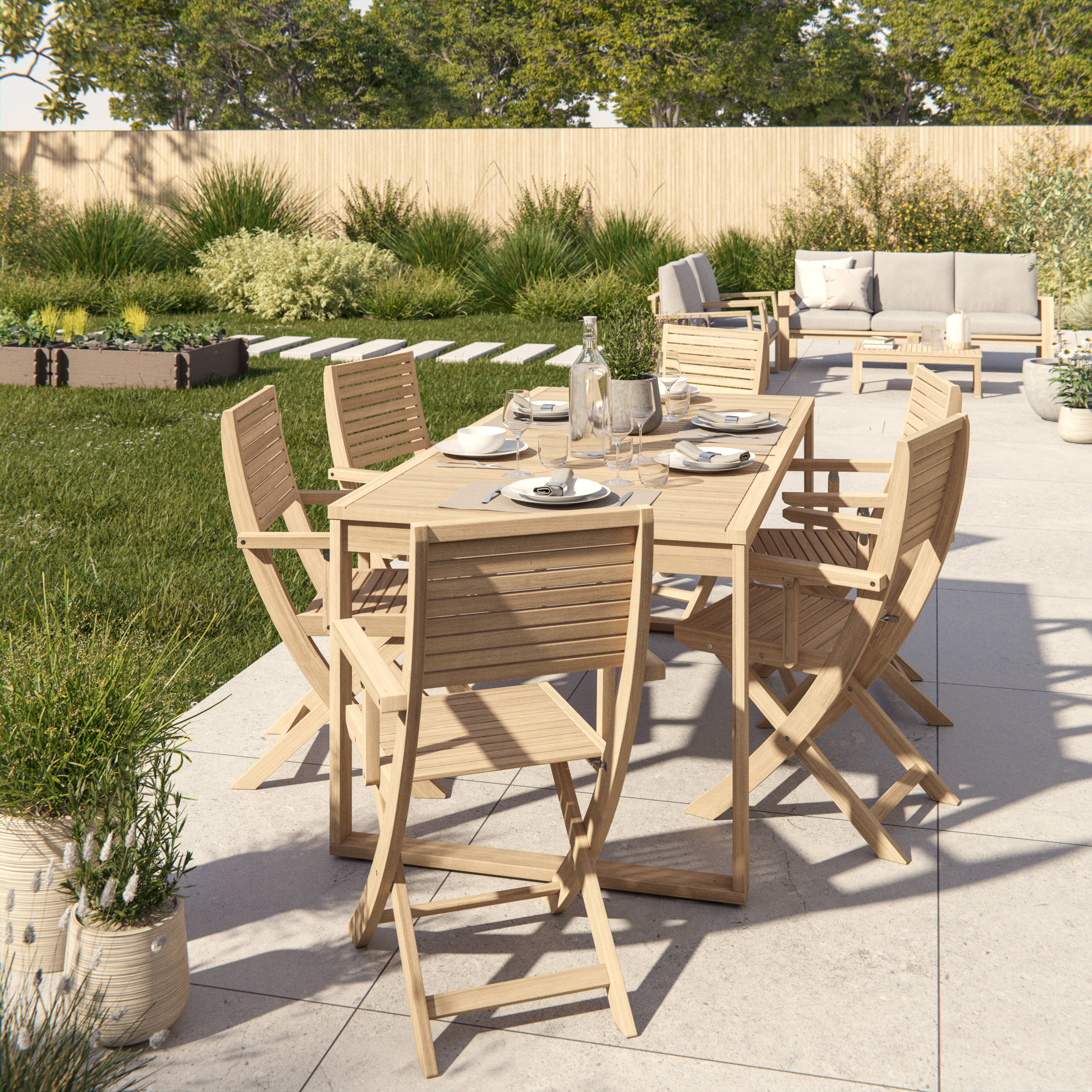 Conjunto de jardín solaris honey extensible de acacia para 6 comensales