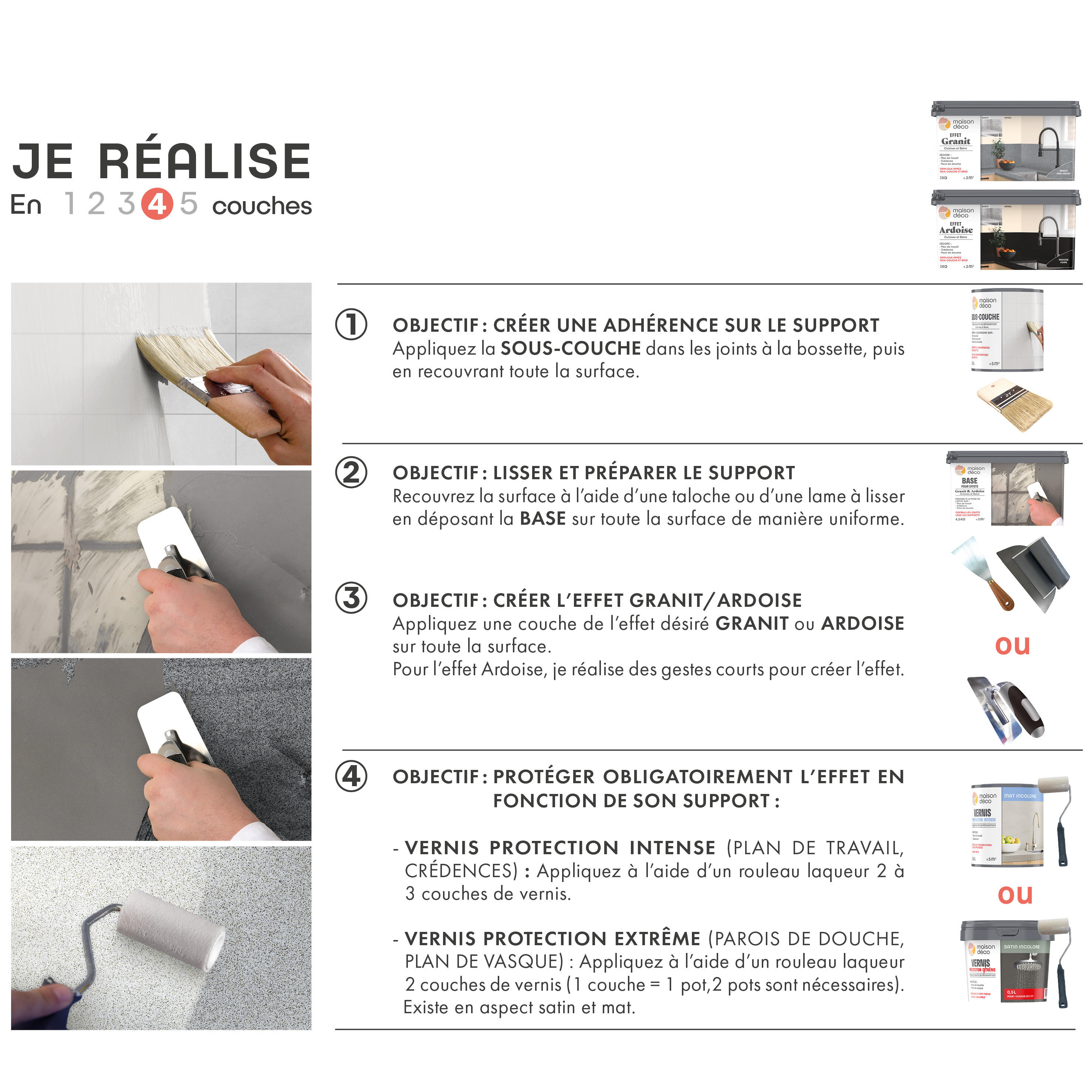 Vernis Masqu'carrelage et mur, MAISON DECO, incolore satiné, 0.5L - 3