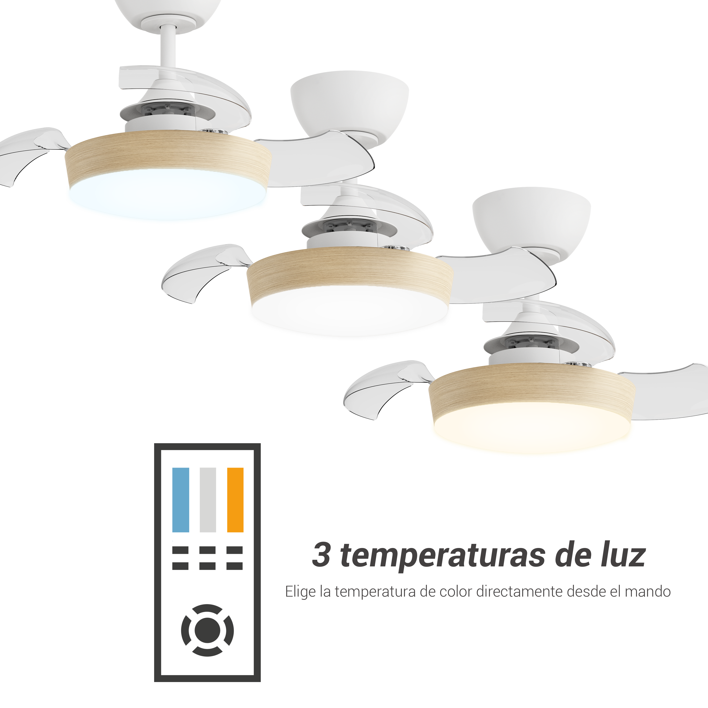 Ventoinha de teto retrátil com fonte de luz LED 3 pás 2200lm motor DC 55 cm bege Sulion Wizz - 5