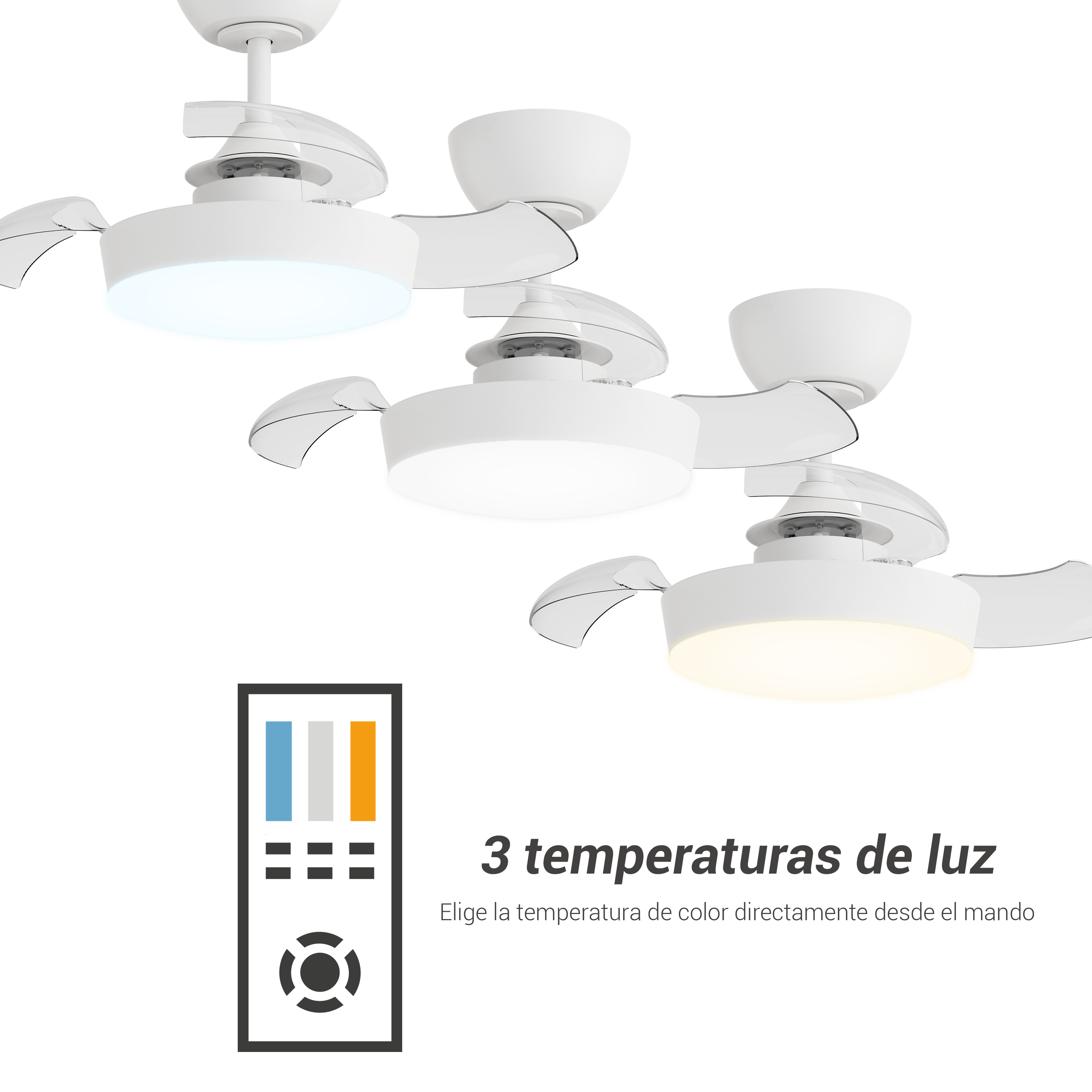 Ventilador de techo con luz silencioso DC 20W con mando ø55 cm Wizz SULION blanco luz CCT 3 aspas retráctiles tipo lámpara| 6 velocidades| modo verano/invierno| temporizador| brisa| recomendado para <13m² - 12