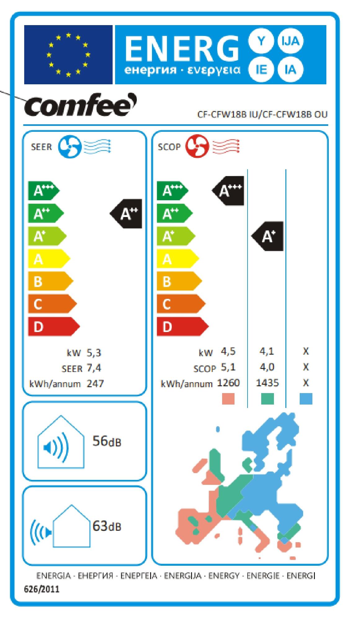 Unità interna condizionatore COMFEE 18000 BTU inverter WIFI A++/A+ serie CFW - 5