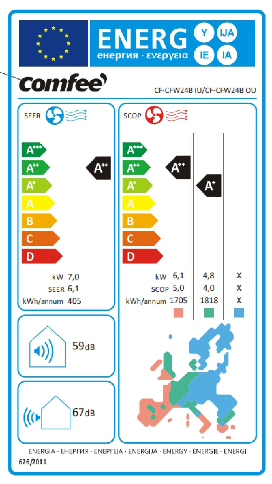 Unità interna condizionatore COMFEE 24000 BTU inverter WIFI A++/A+ serie CFW - 5