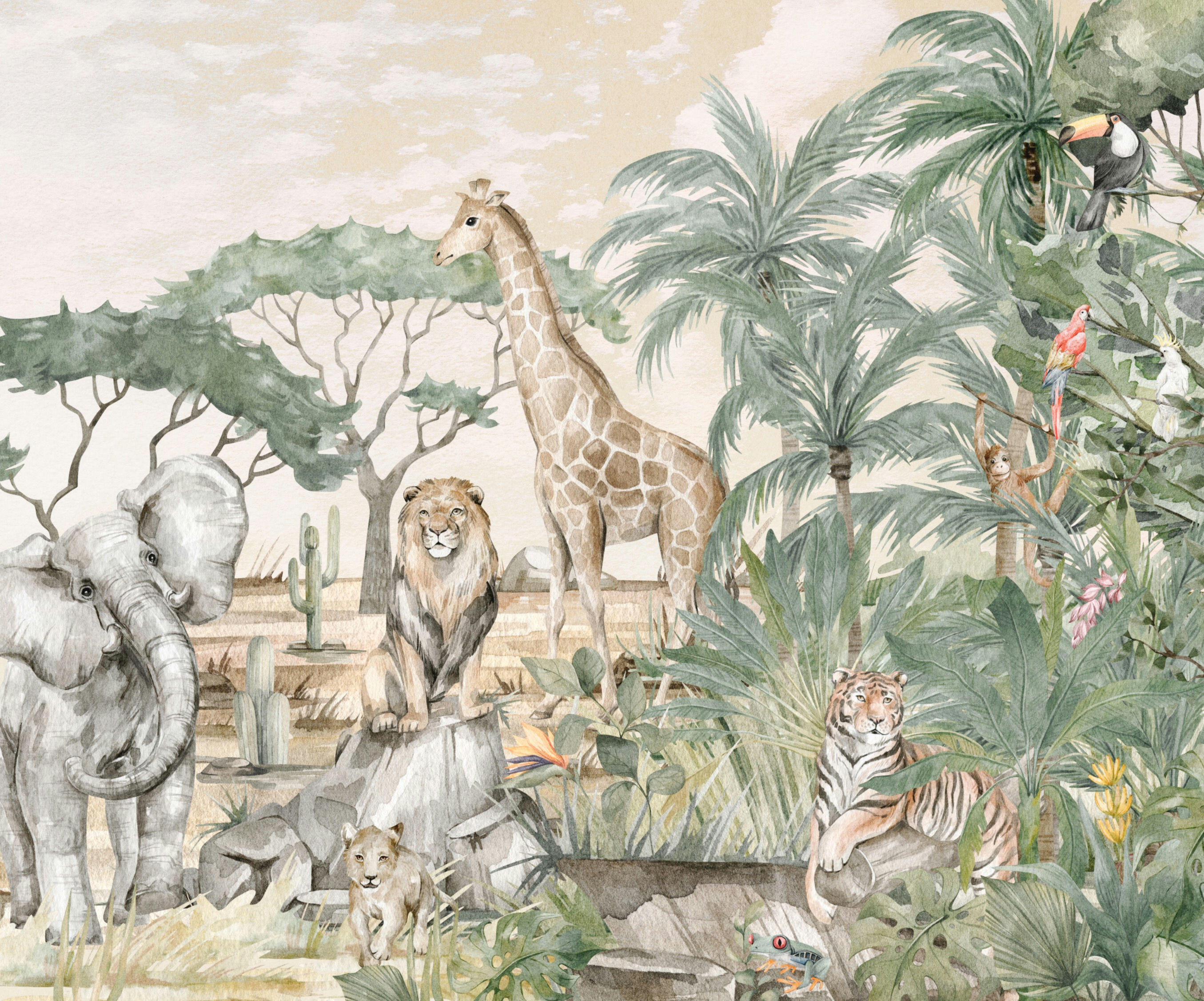 Papier peint panoramique Animaux Fauna multicouleur, l.300 x H.250 cm - 4