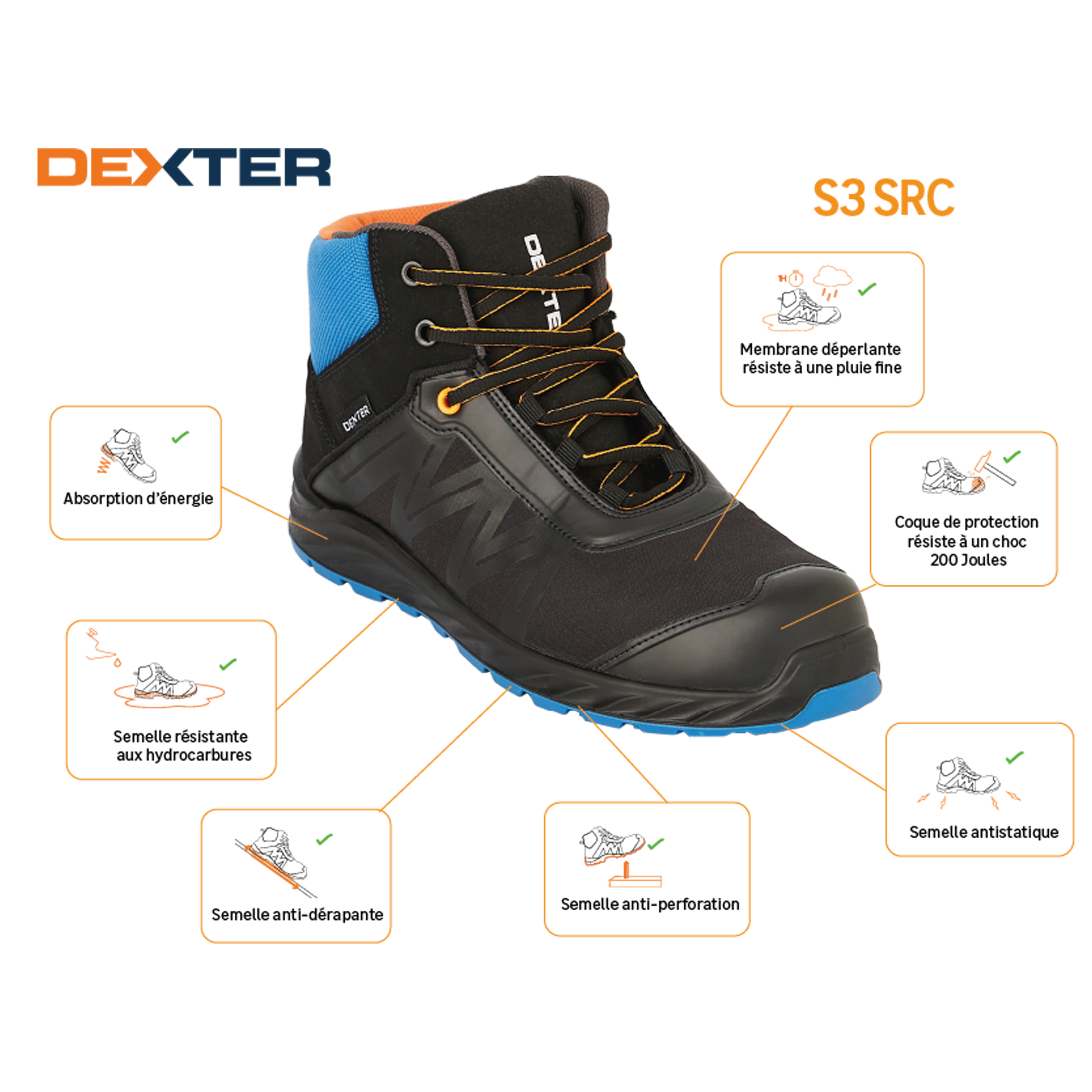 Chaussures de sécurité hautes S3 DEXTER noir T42 - 2