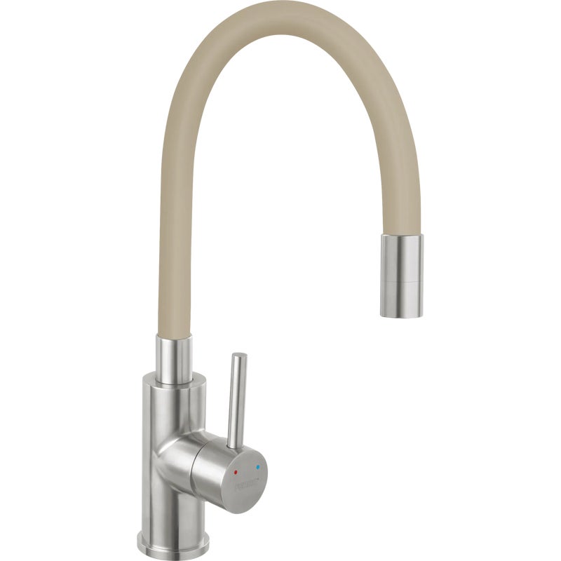 Bateria kuchenna z elastyczną wylewką Fitness Beżowa Stal Szczotkowana Ferro