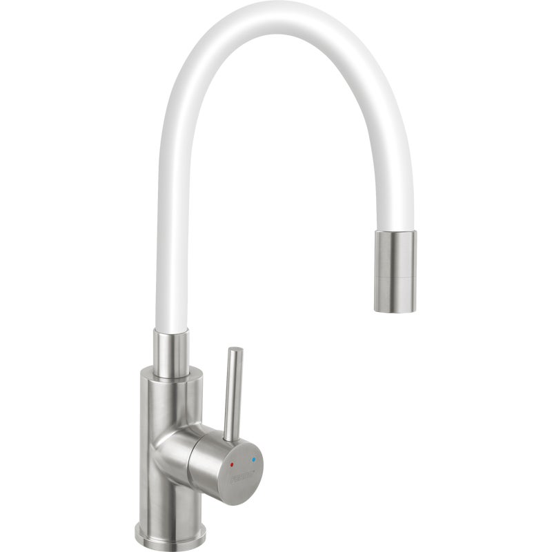 Bateria kuchenna z elastyczną wylewką Fitness Biała Stal Szczotkowana Ferro