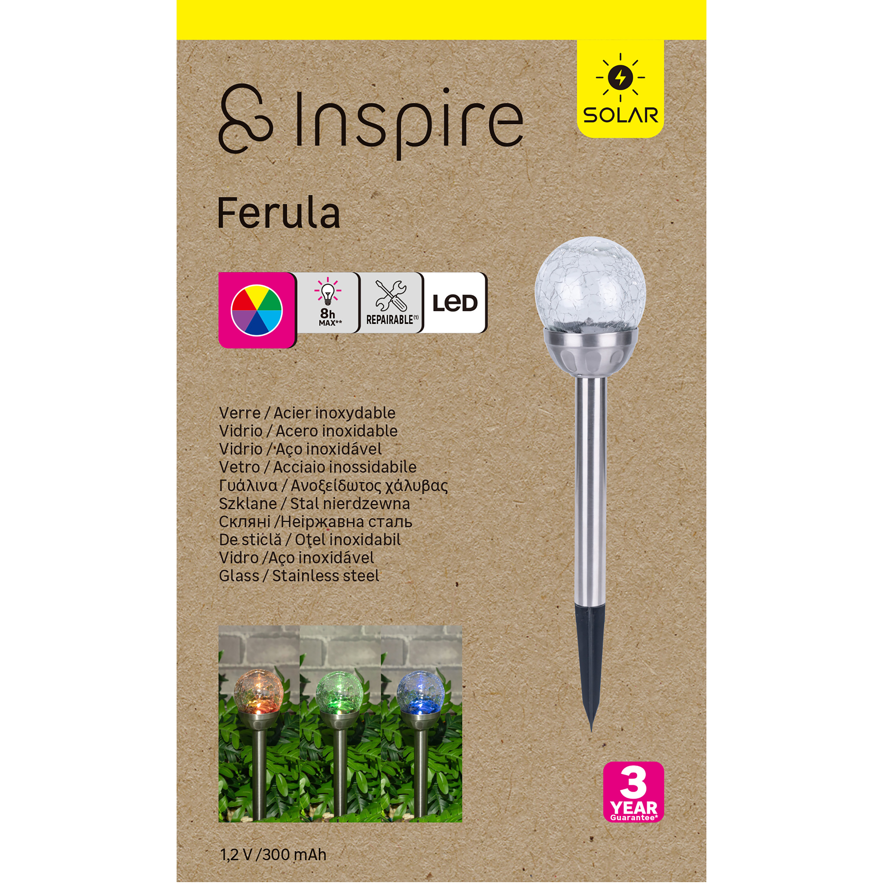 Kula solarna wbijana Ferula srebrna 8 cm RGB IP44 LED Inspire - 16