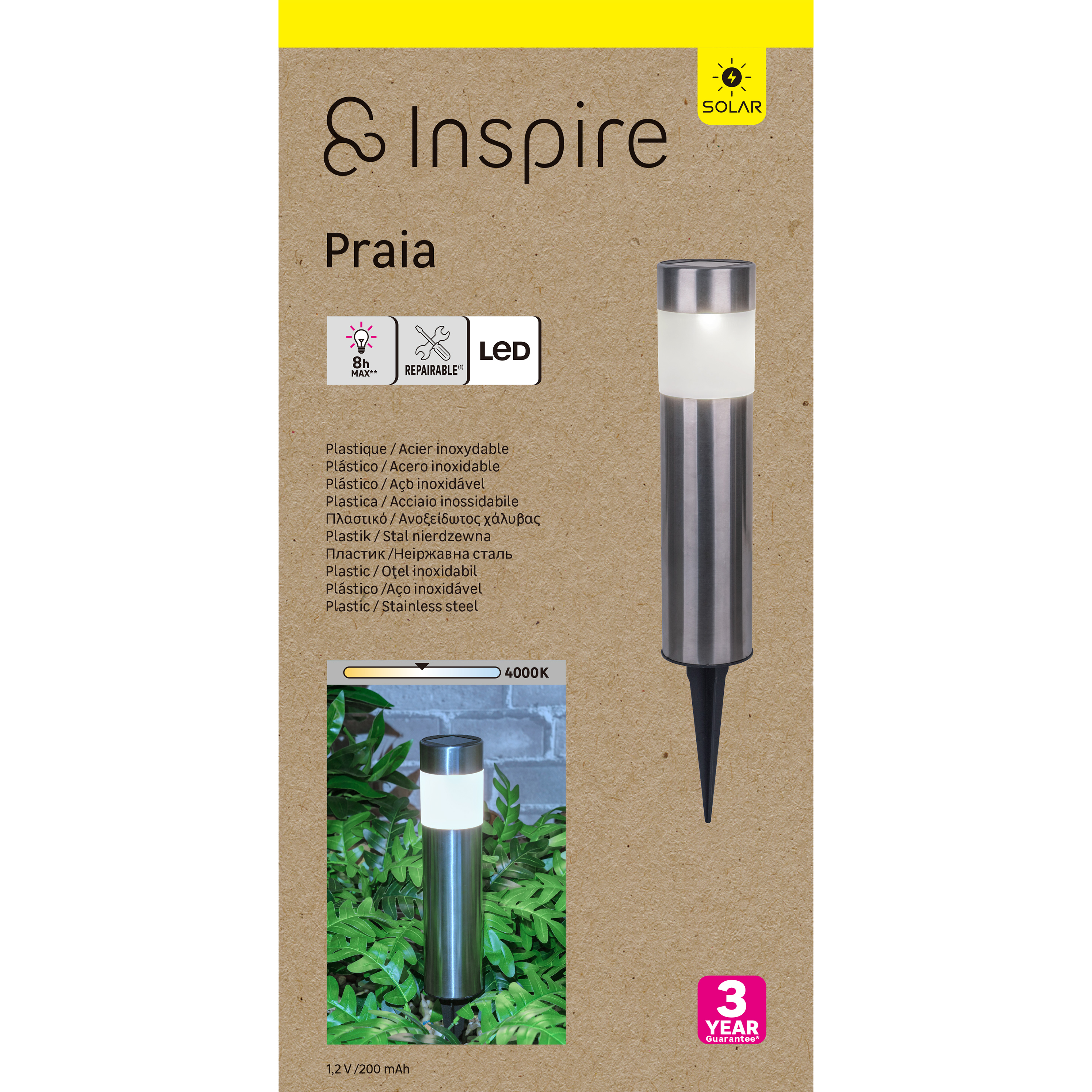 Pack de 2 balizas de jardín solar exterior LED acero gris INSPIRE Praia IP44 con sensor crepuscular - 5