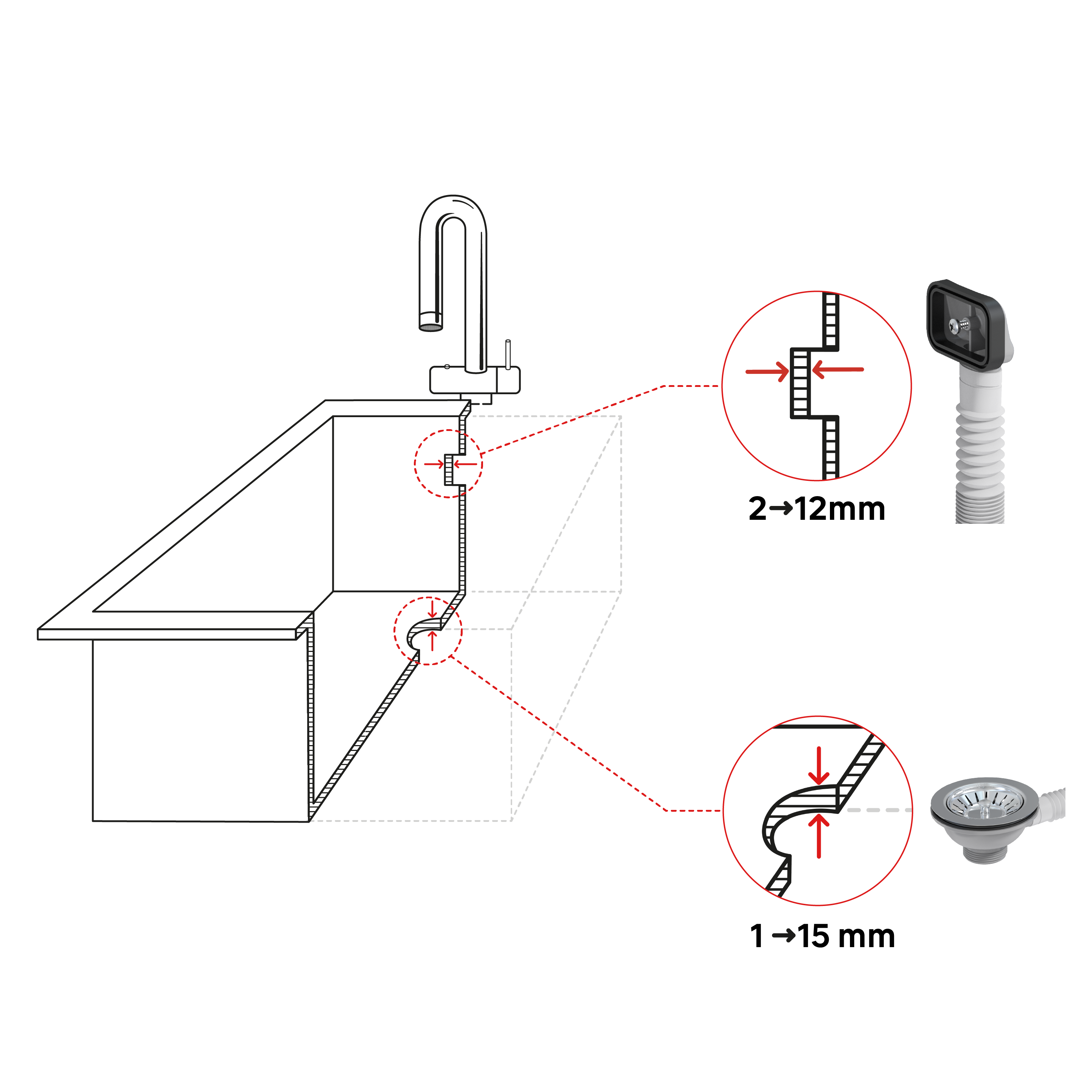 Bonde clic-clac / avec trop-plein pour évier recyclé, gris, Diam.114 mm, EQUATIO - 6